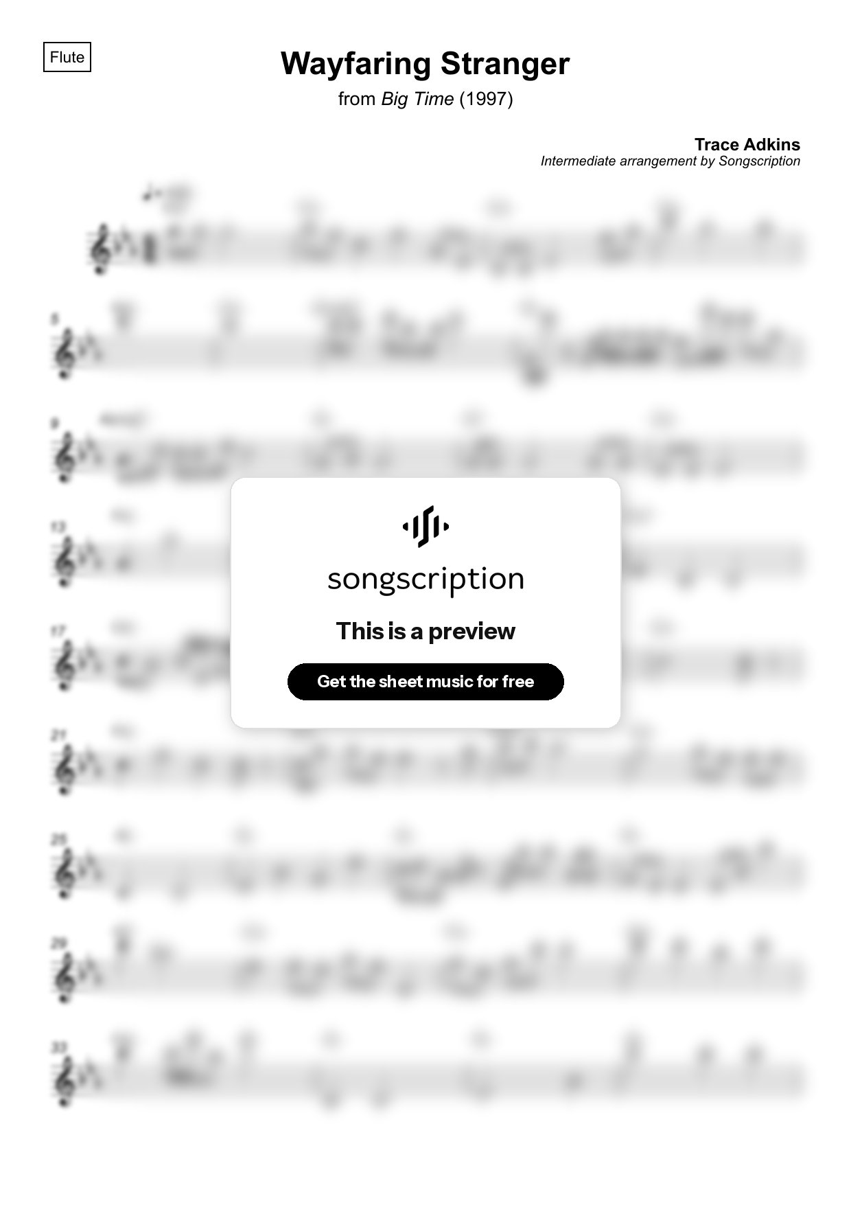 Intermediate Flute Sheet Music for "Wayfaring Stranger" by Trace Adkins