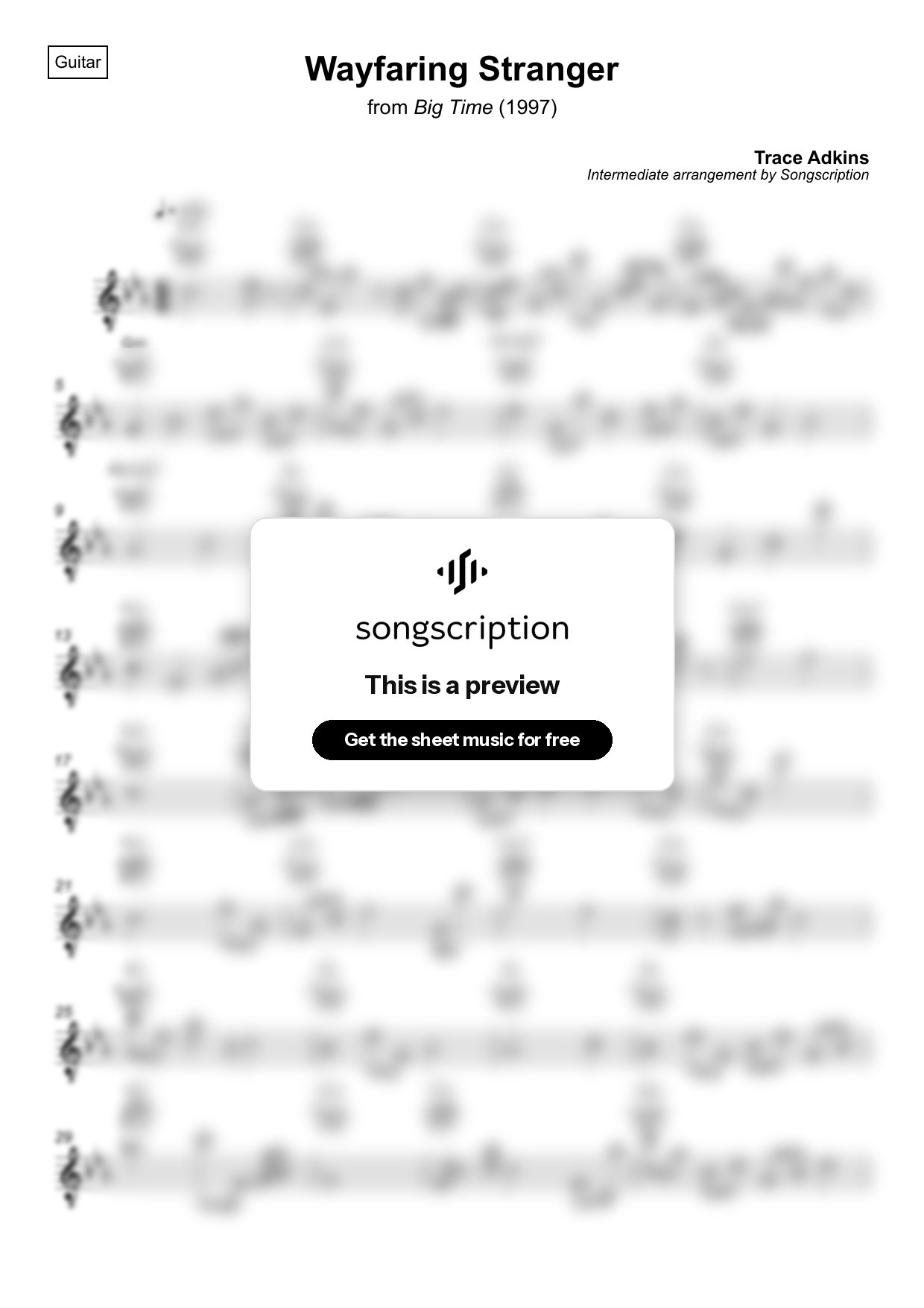 Intermediate Acoustic Guitar Sheet Music for "Wayfaring Stranger" by Trace Adkins