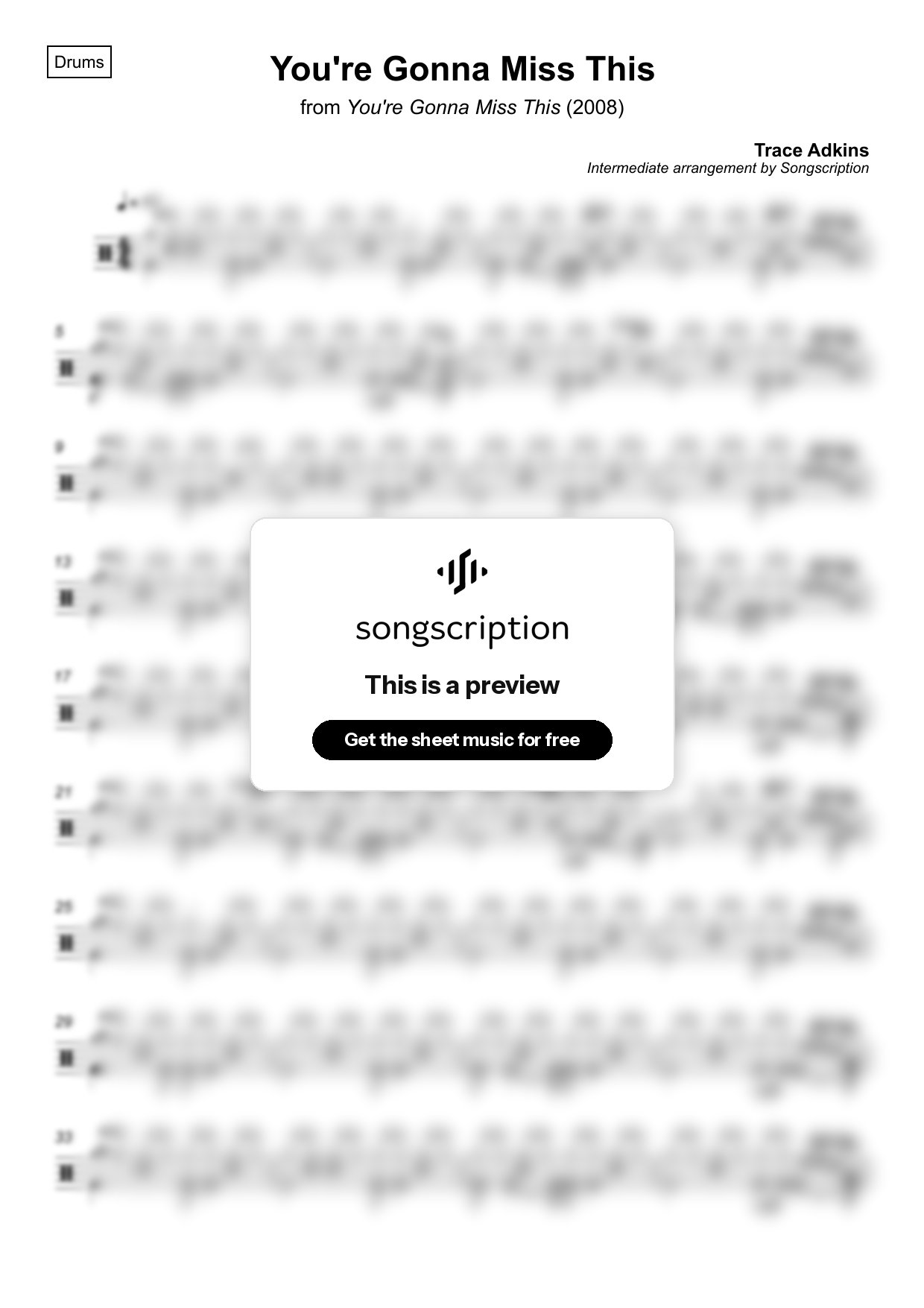 Intermediate Drums Sheet Music for "You're Gonna Miss This" by Trace Adkins