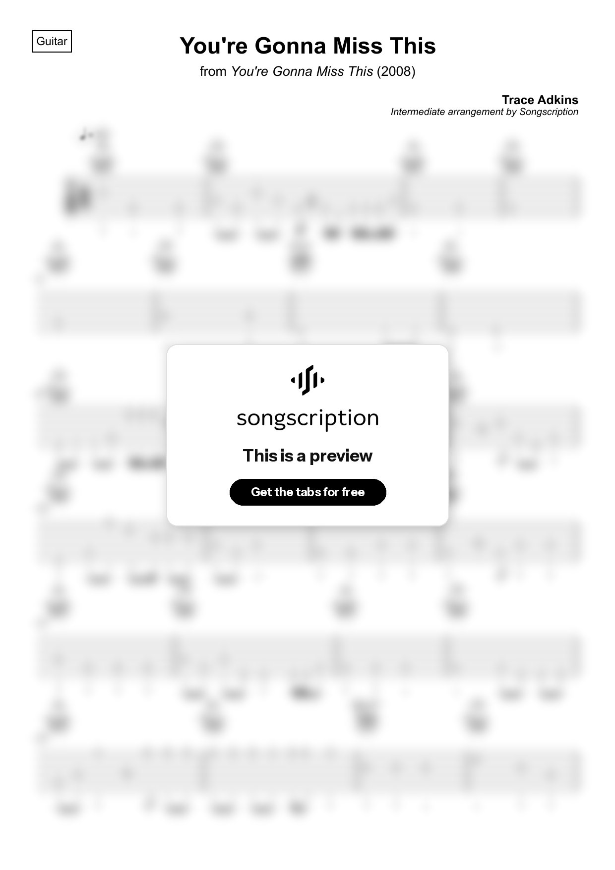 Intermediate Acoustic Guitar Tabs for "You're Gonna Miss This" by Trace Adkins
