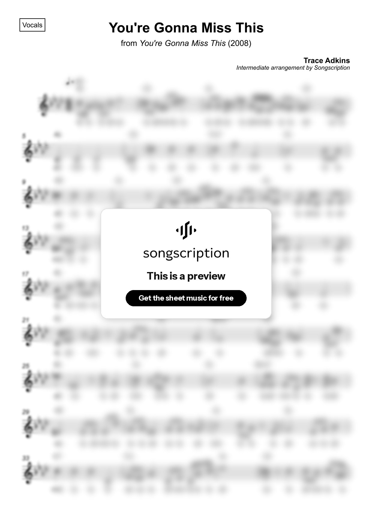 Intermediate Vocals Sheet Music for "You're Gonna Miss This" by Trace Adkins