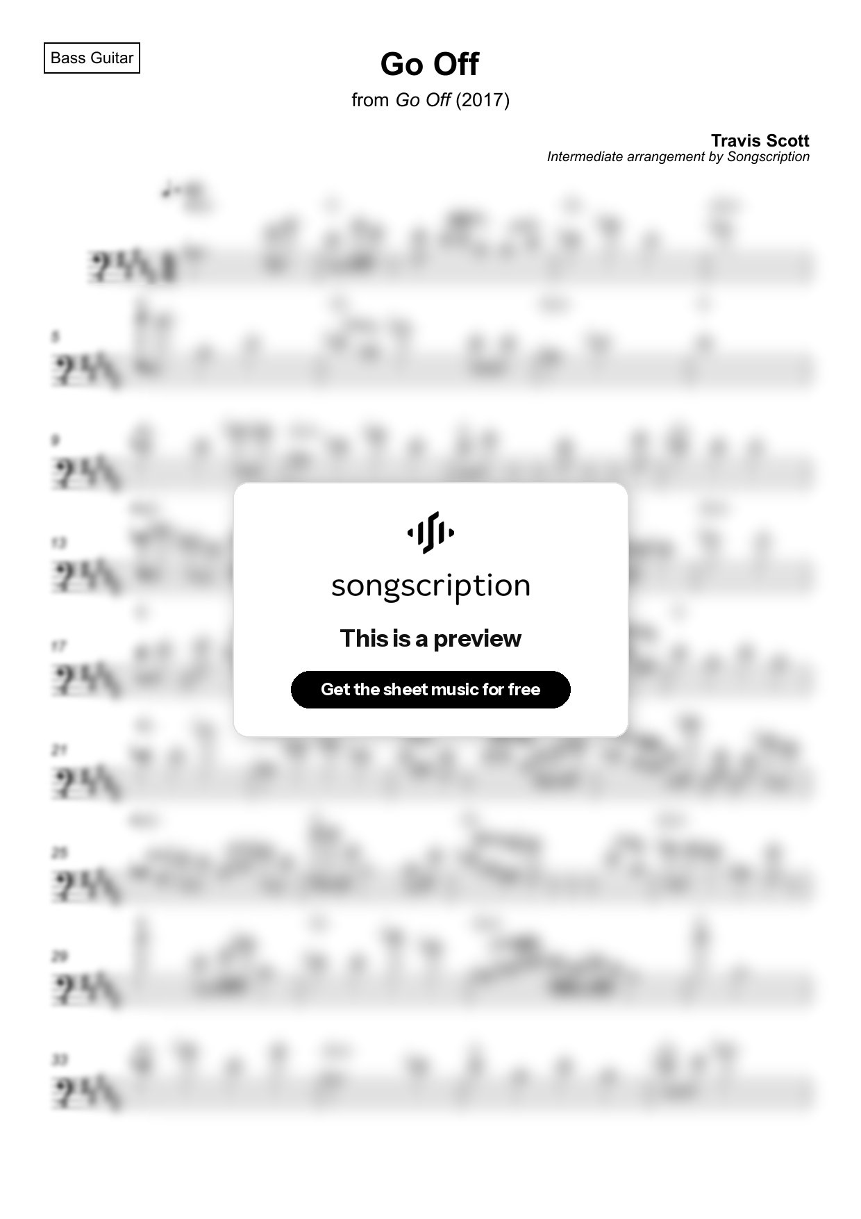 Intermediate Bass Guitar Sheet Music for "Go Off" by Travis Scott