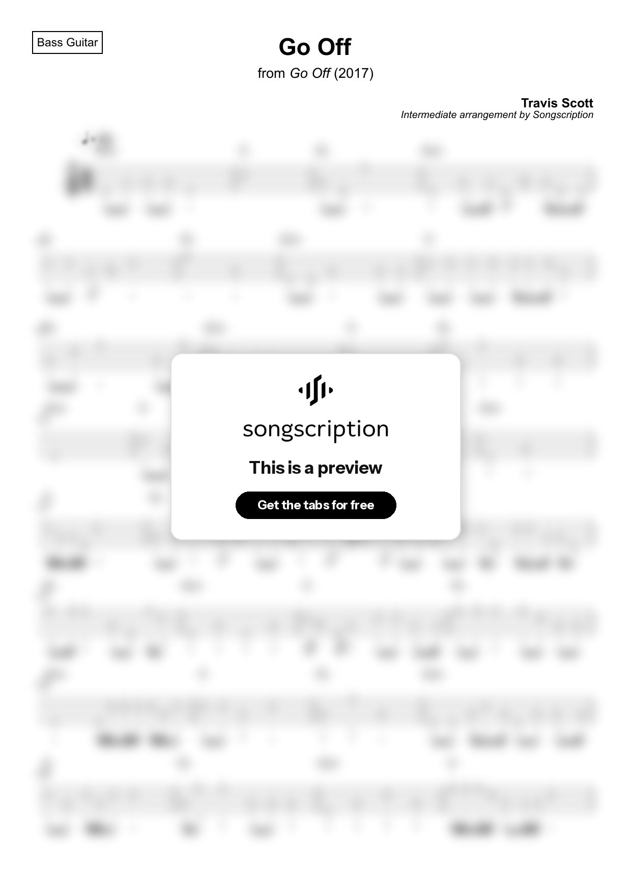 Intermediate Bass Guitar Tabs for "Go Off" by Travis Scott