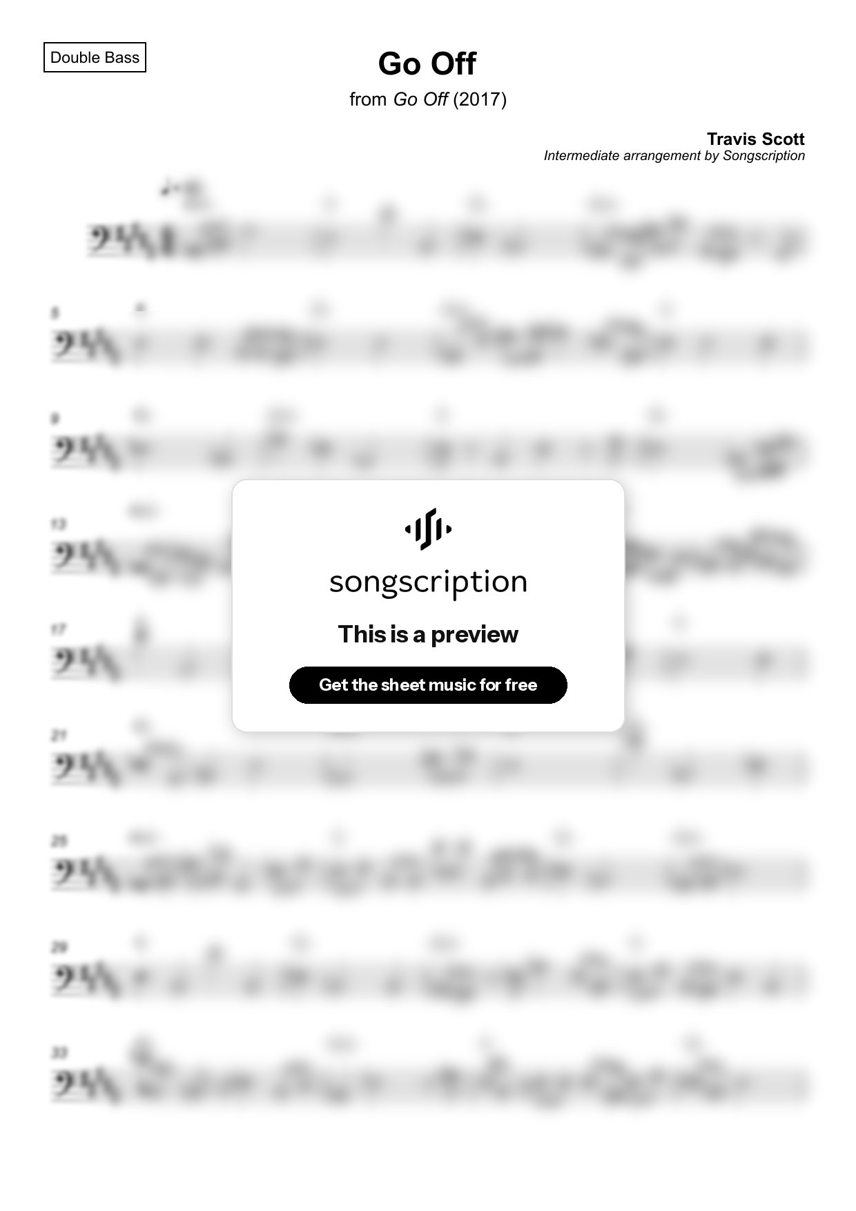 Intermediate Double Bass Sheet Music for "Go Off" by Travis Scott
