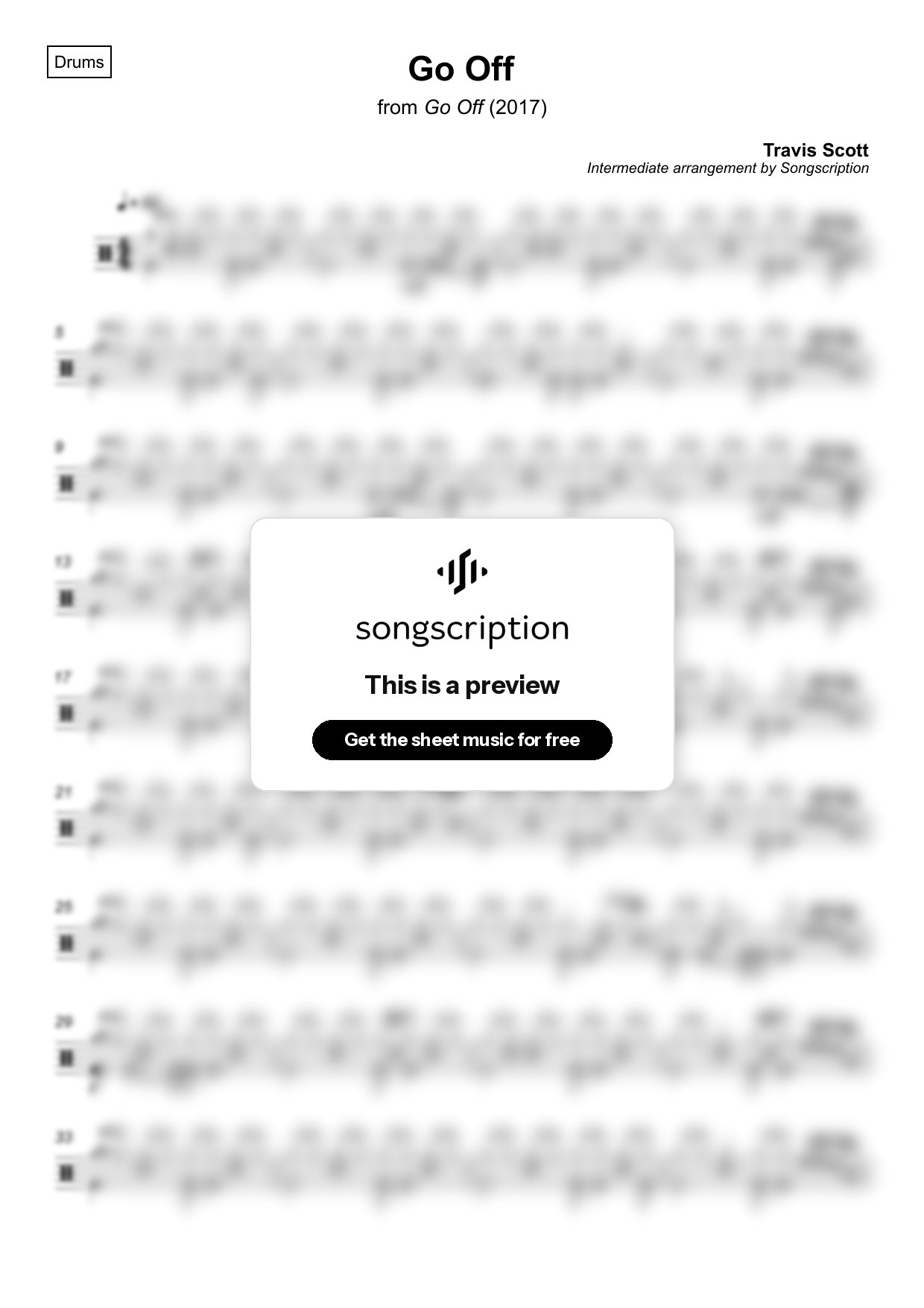 Intermediate Drums Sheet Music for "Go Off" by Travis Scott
