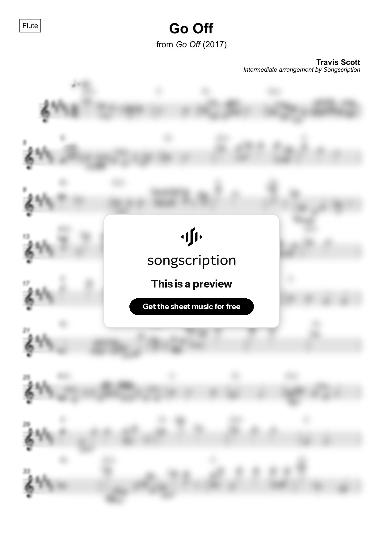 Intermediate Flute Sheet Music for "Go Off" by Travis Scott