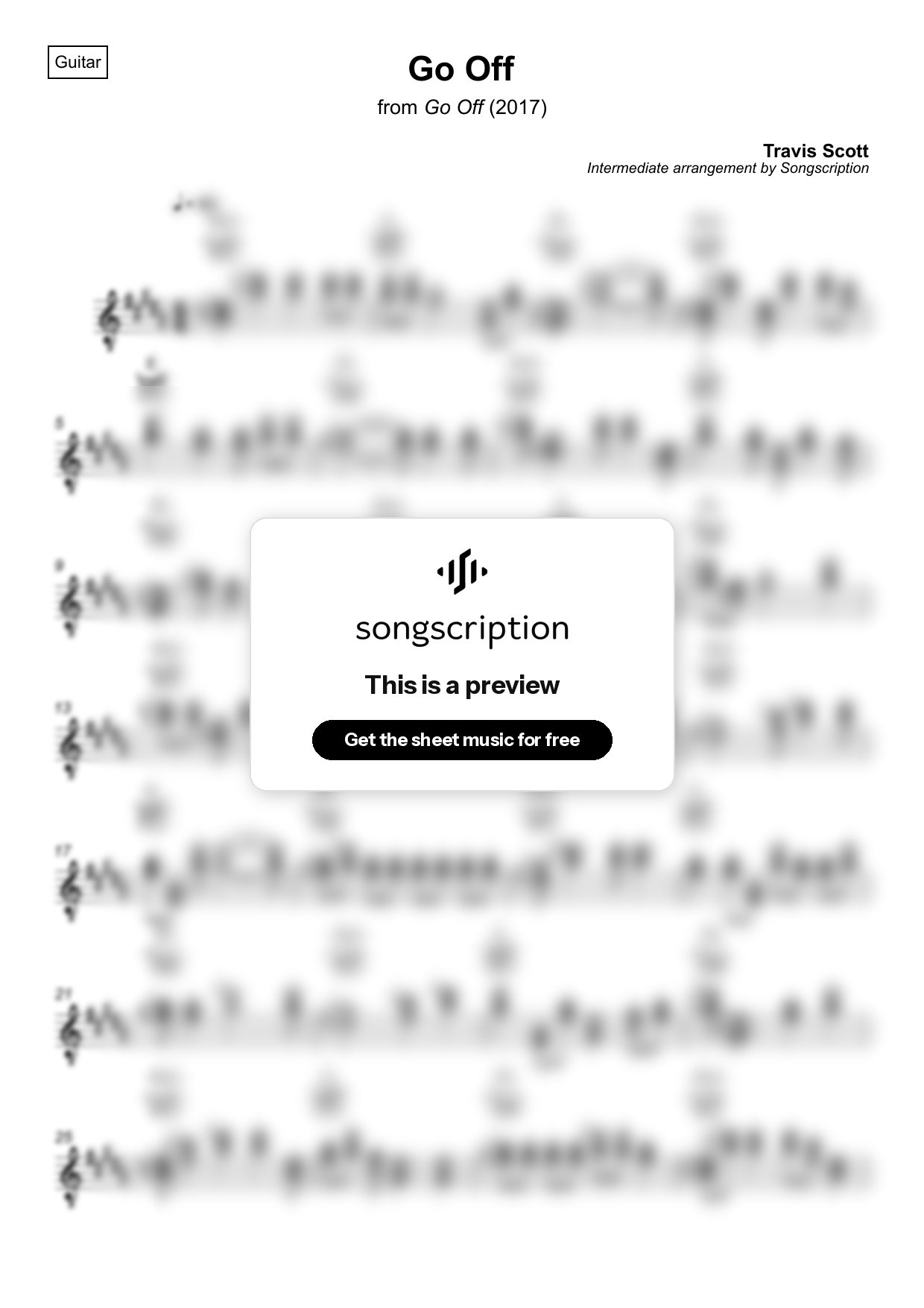 Intermediate Acoustic Guitar Sheet Music for "Go Off" by Travis Scott