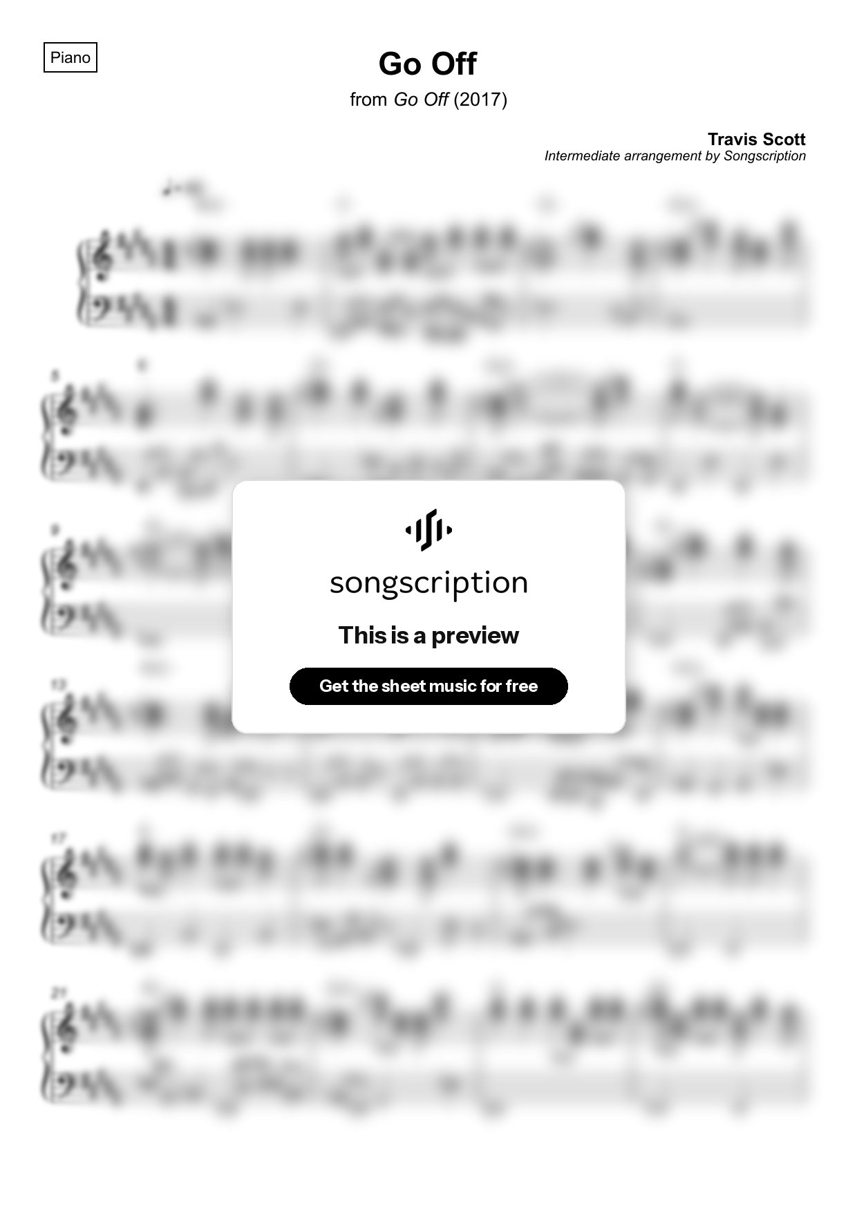 Intermediate Piano Sheet Music for "Go Off" by Travis Scott