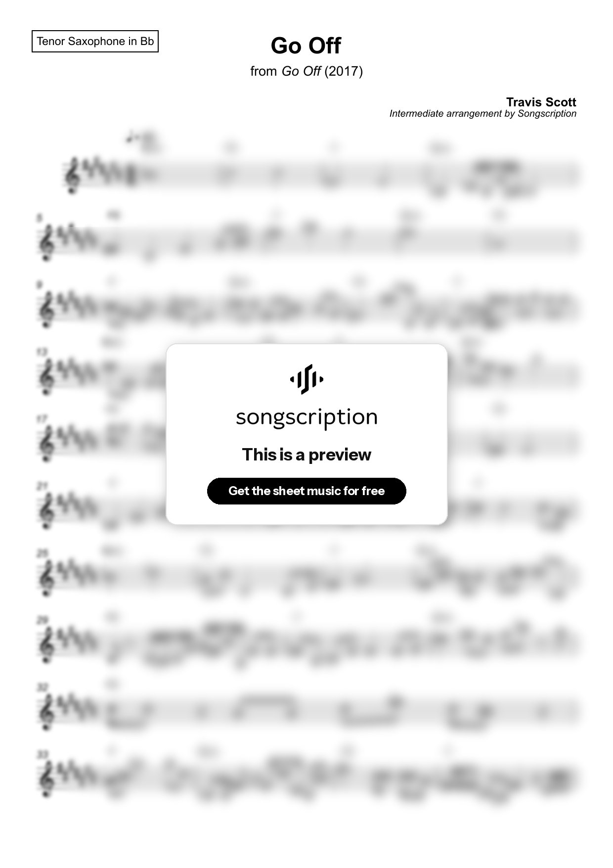 Intermediate Tenor Sax Sheet Music for "Go Off" by Travis Scott