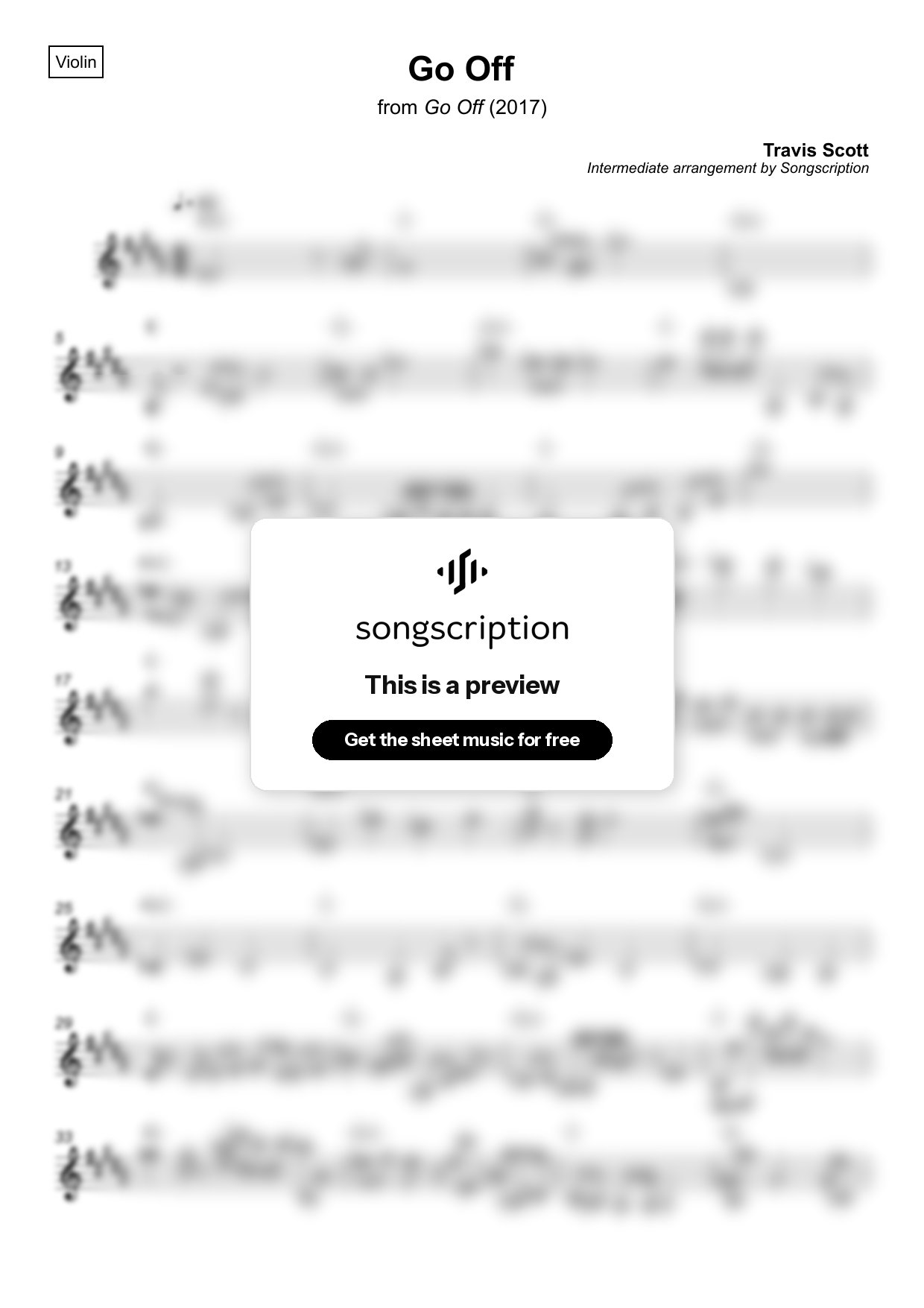 Intermediate Violin Sheet Music for "Go Off" by Travis Scott