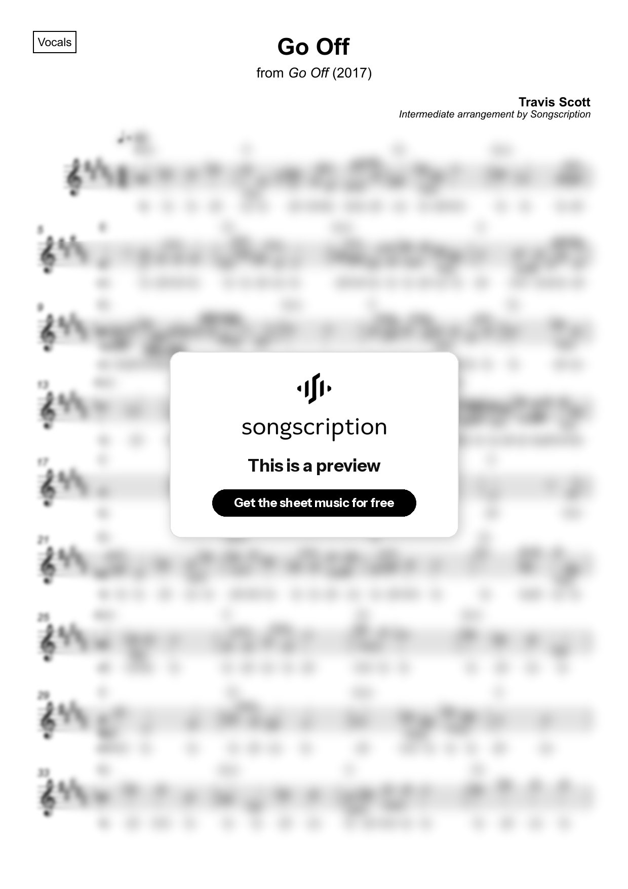 Intermediate Vocals Sheet Music for "Go Off" by Travis Scott