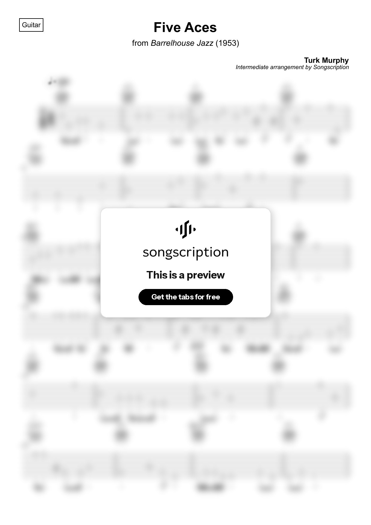 Intermediate Acoustic Guitar Tabs for "Five Aces" by Turk Murphy