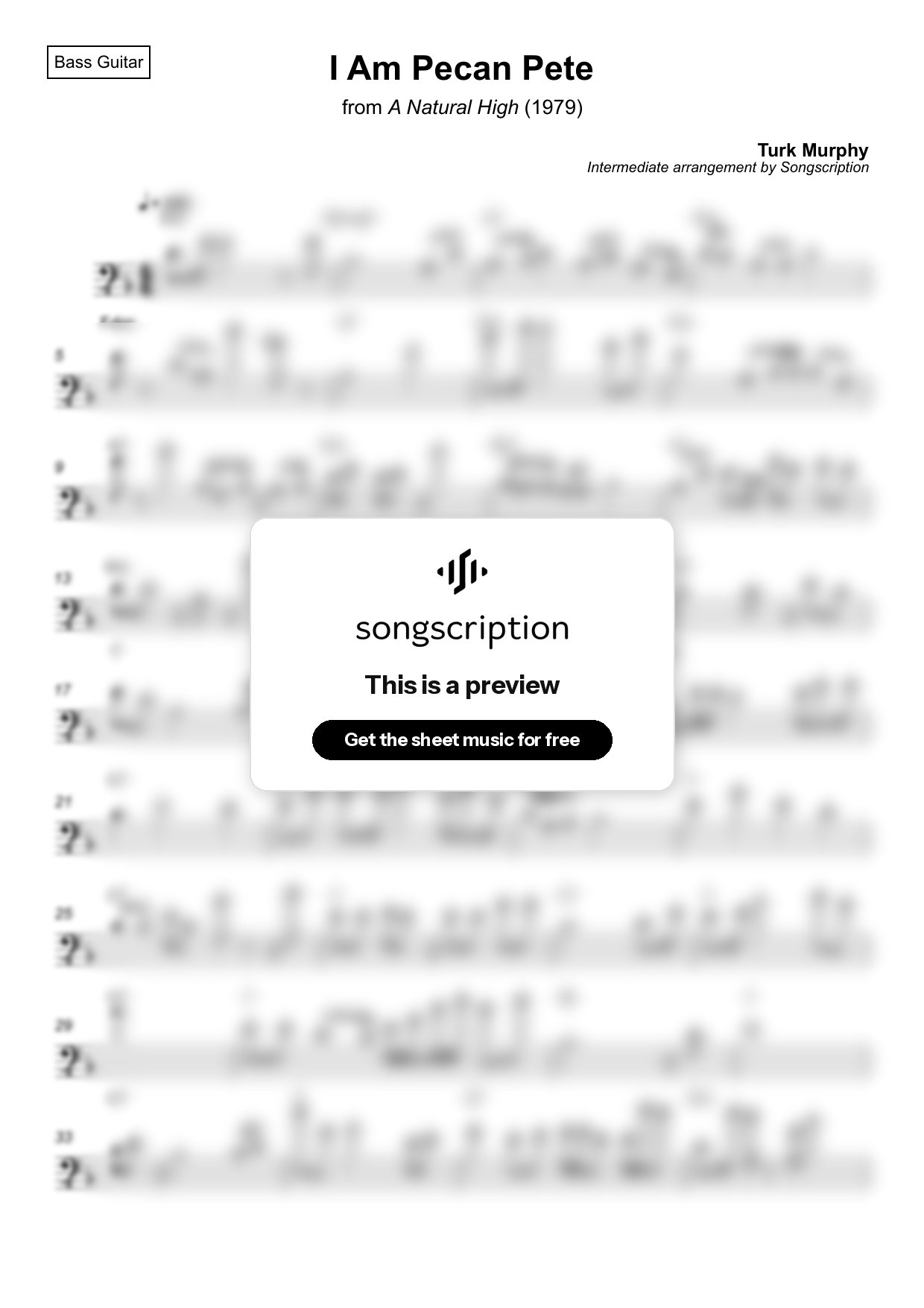 Intermediate Bass Guitar Sheet Music for "I Am Pecan Pete" by Turk Murphy