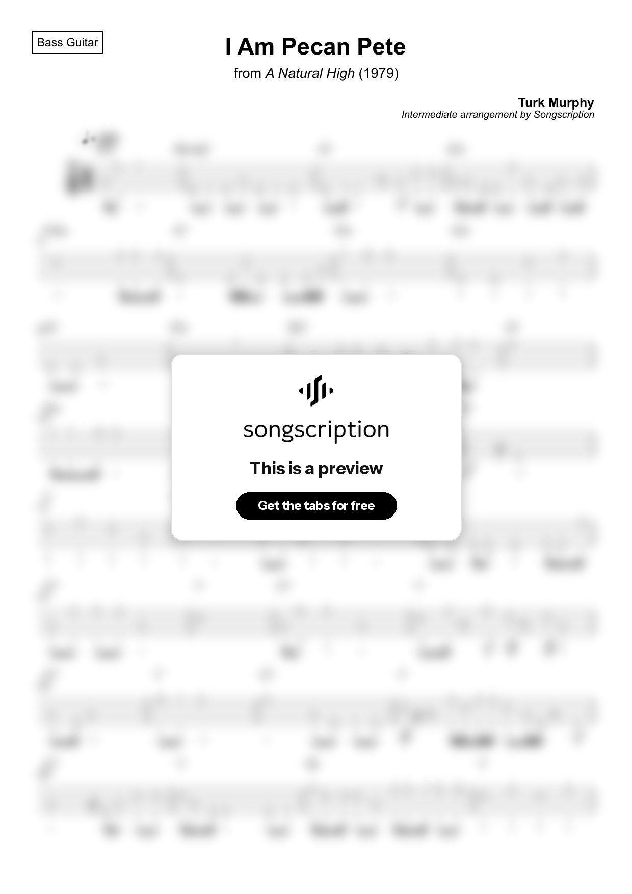 Intermediate Bass Guitar Tabs for "I Am Pecan Pete" by Turk Murphy