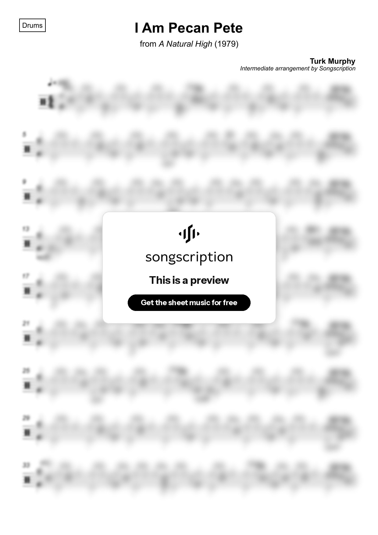 Intermediate Drums Sheet Music for "I Am Pecan Pete" by Turk Murphy
