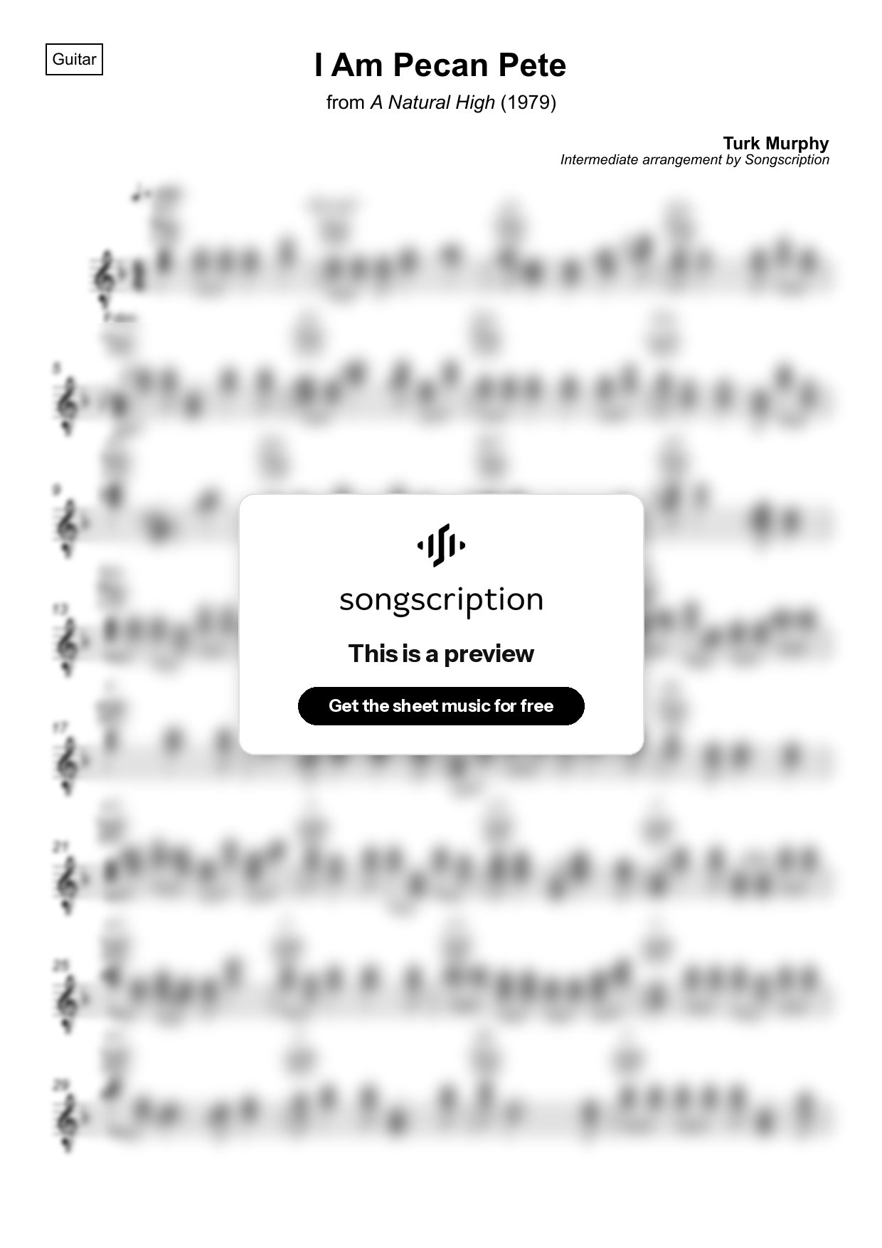 Intermediate Acoustic Guitar Sheet Music for "I Am Pecan Pete" by Turk Murphy