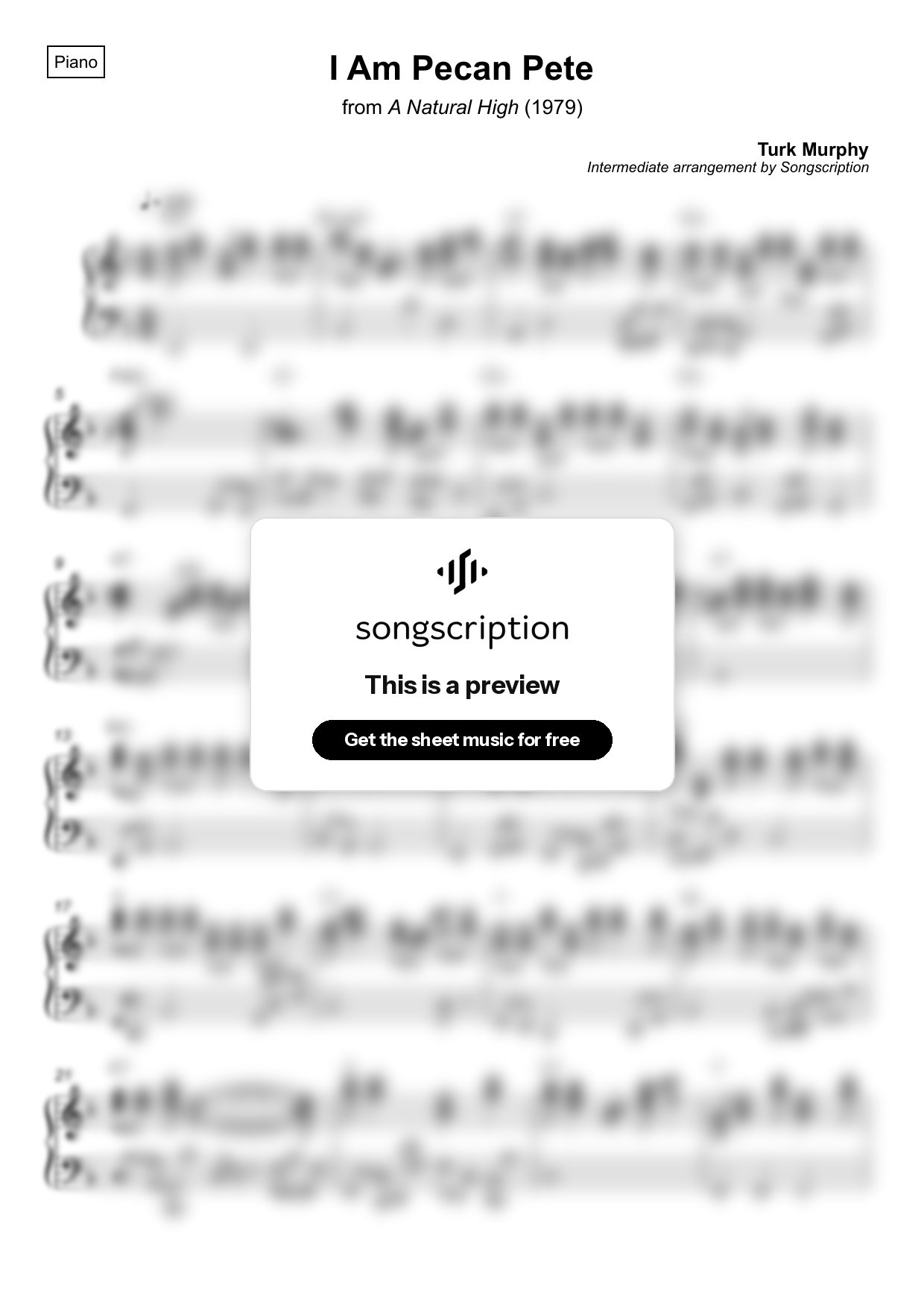 Intermediate Piano Sheet Music for "I Am Pecan Pete" by Turk Murphy