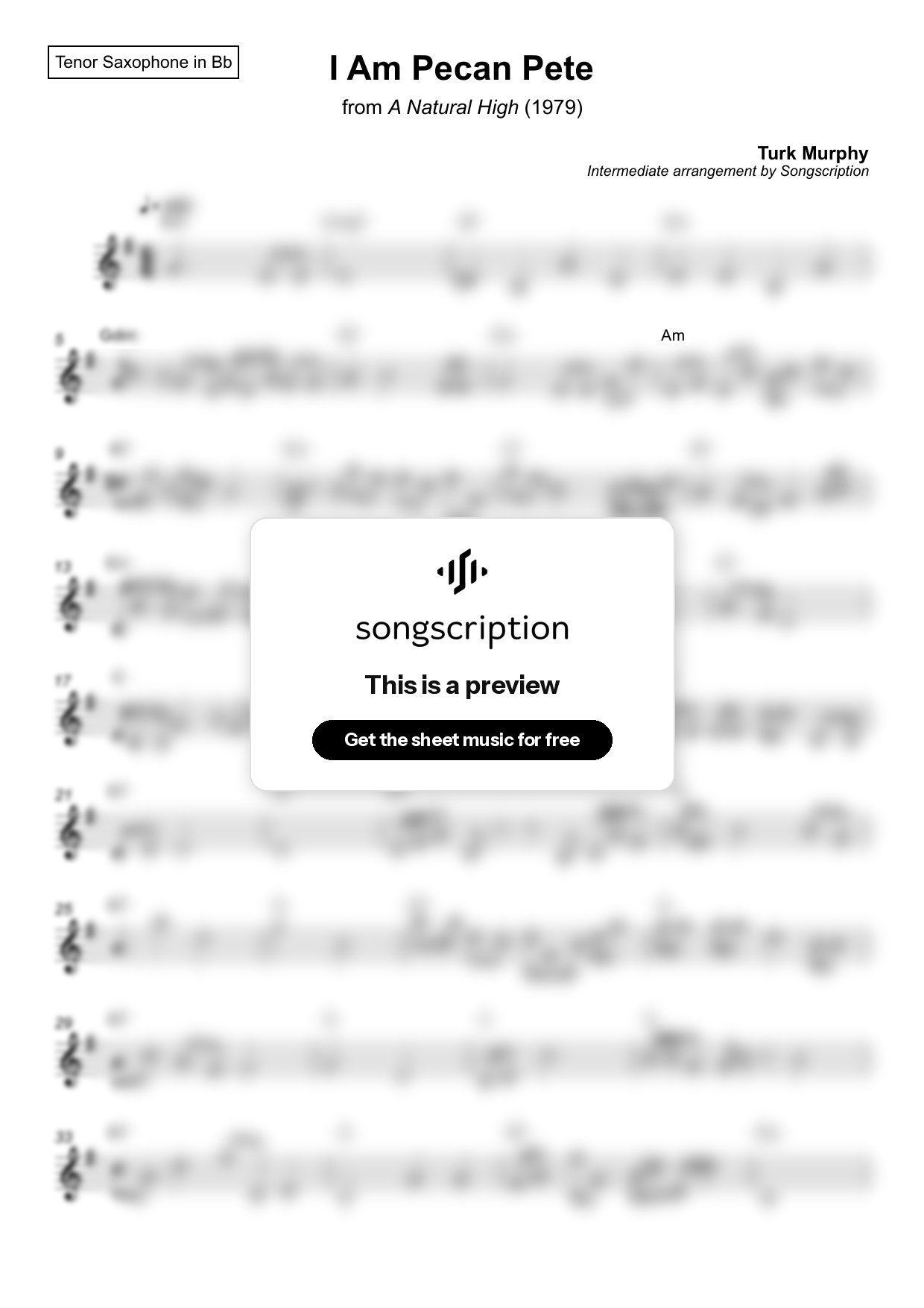 Intermediate Tenor Sax Sheet Music for "I Am Pecan Pete" by Turk Murphy