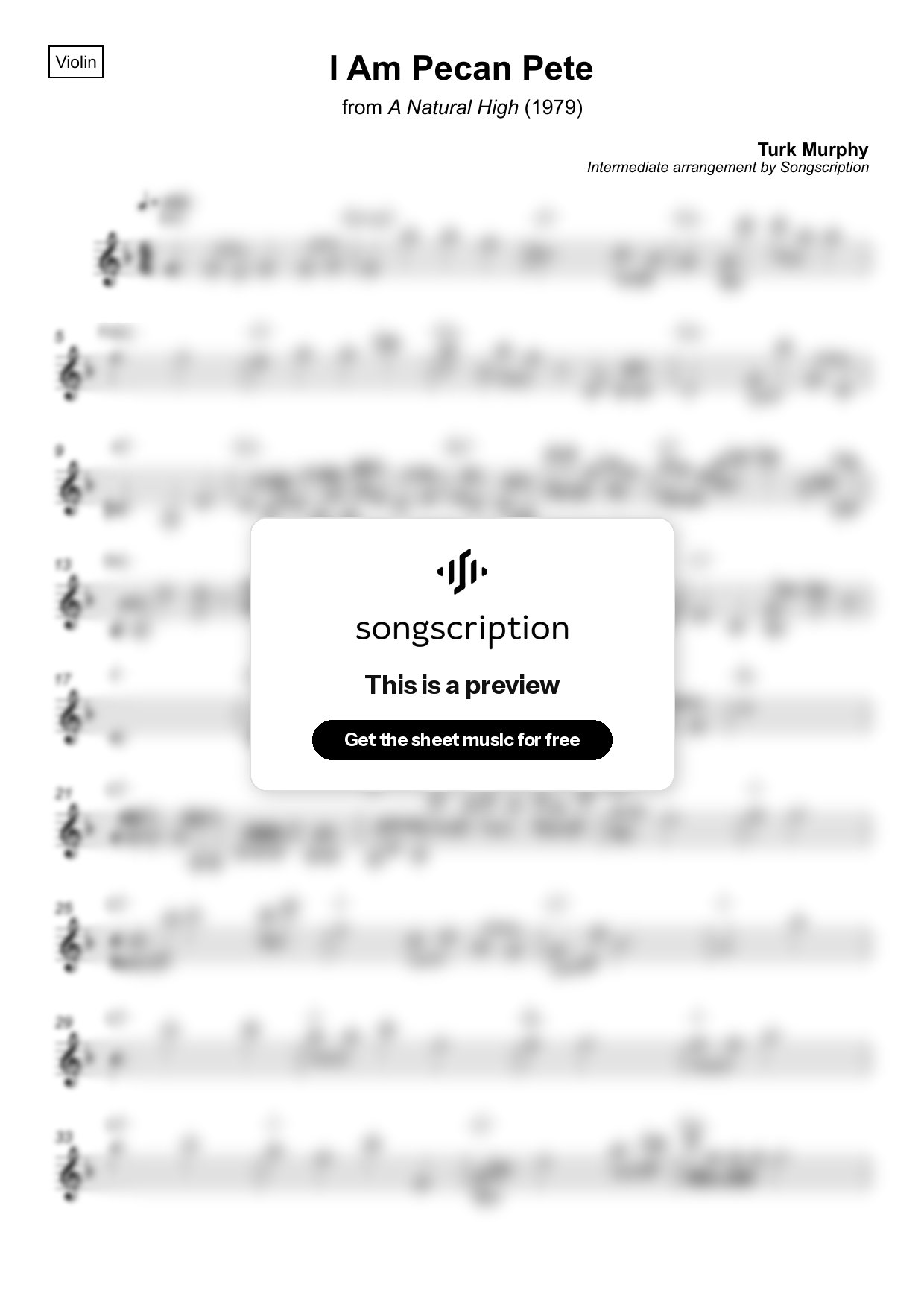 Intermediate Violin Sheet Music for "I Am Pecan Pete" by Turk Murphy