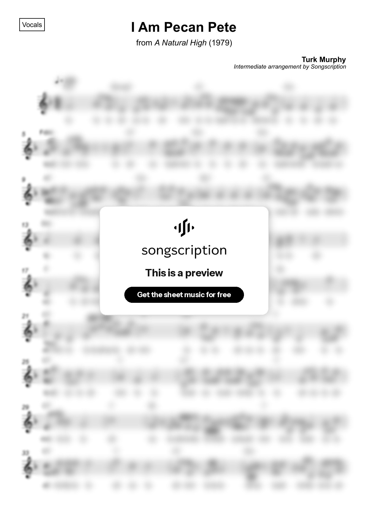 Intermediate Vocals Sheet Music for "I Am Pecan Pete" by Turk Murphy