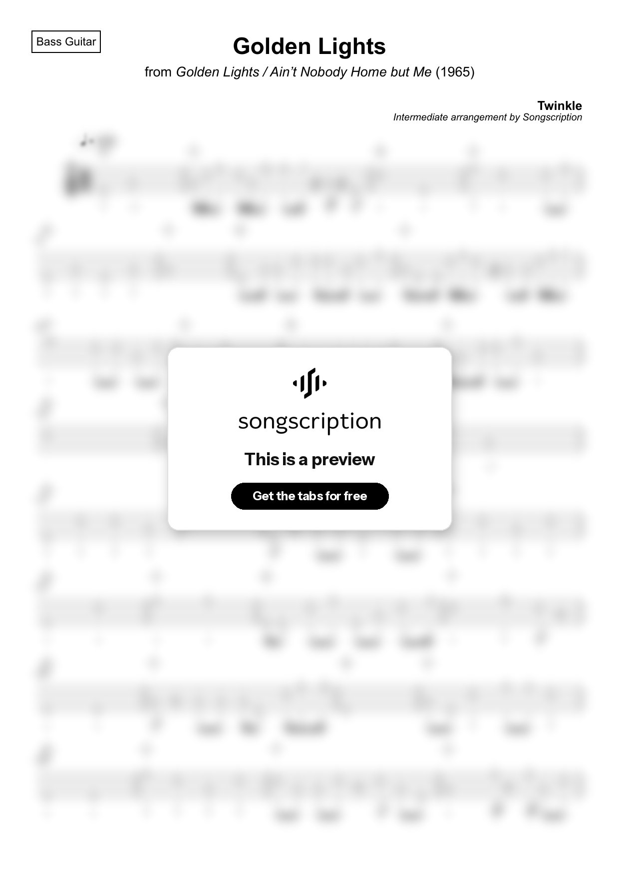 Intermediate Bass Guitar Tabs for "Golden Lights" by Twinkle