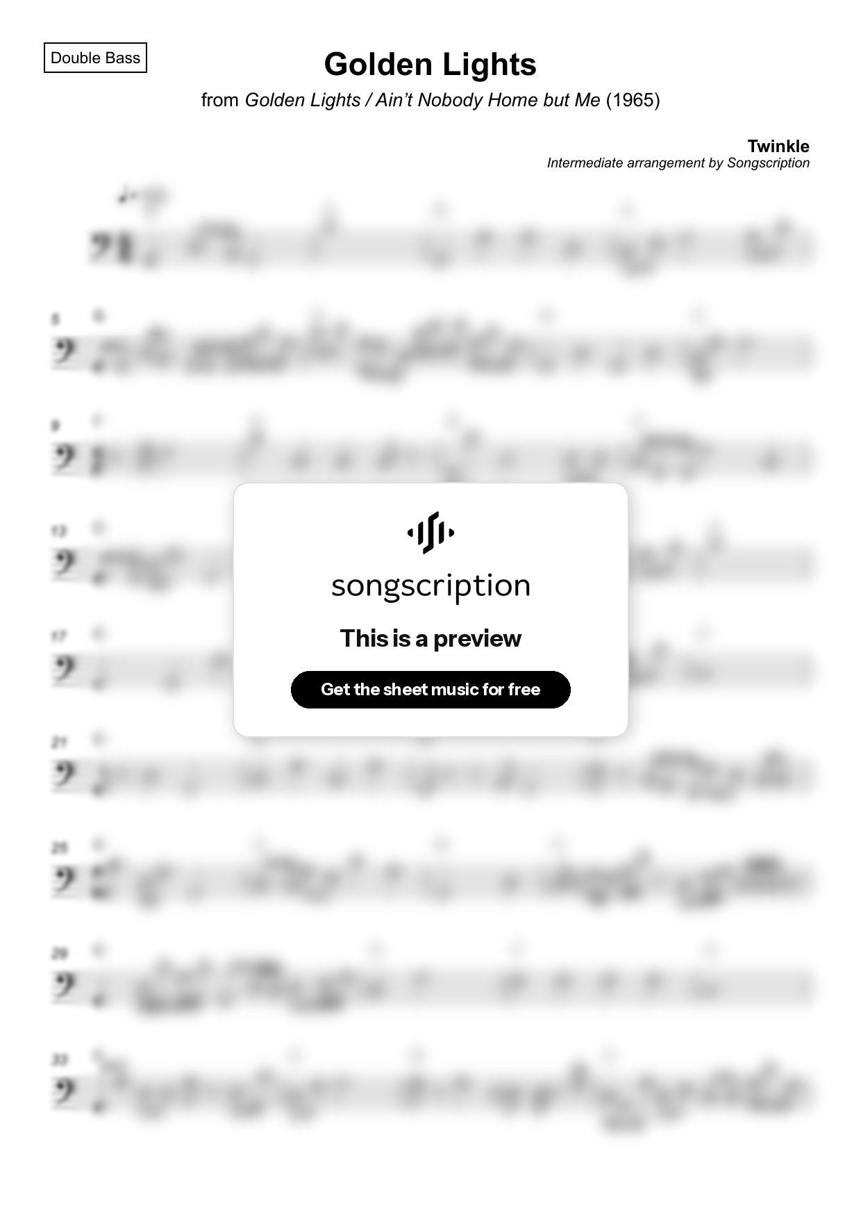 Intermediate Double Bass Sheet Music for "Golden Lights" by Twinkle