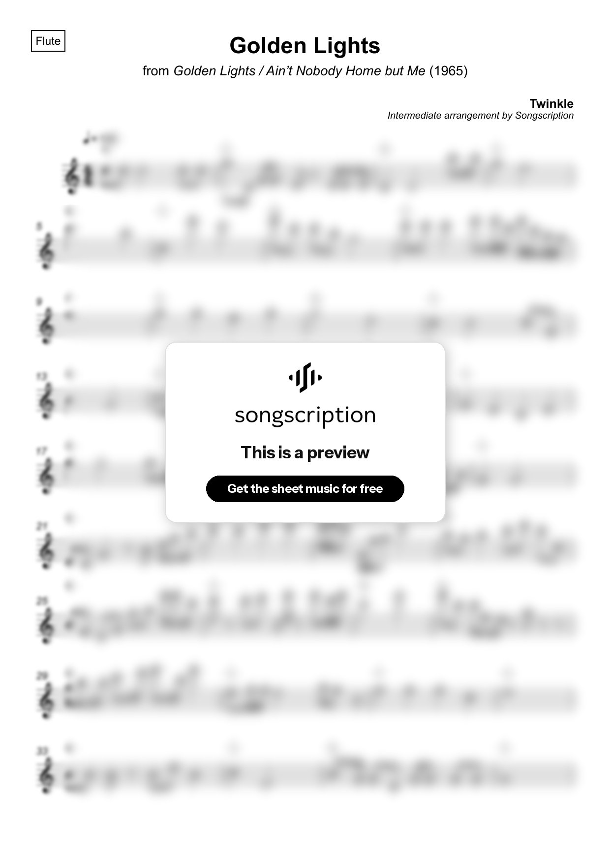 Intermediate Flute Sheet Music for "Golden Lights" by Twinkle
