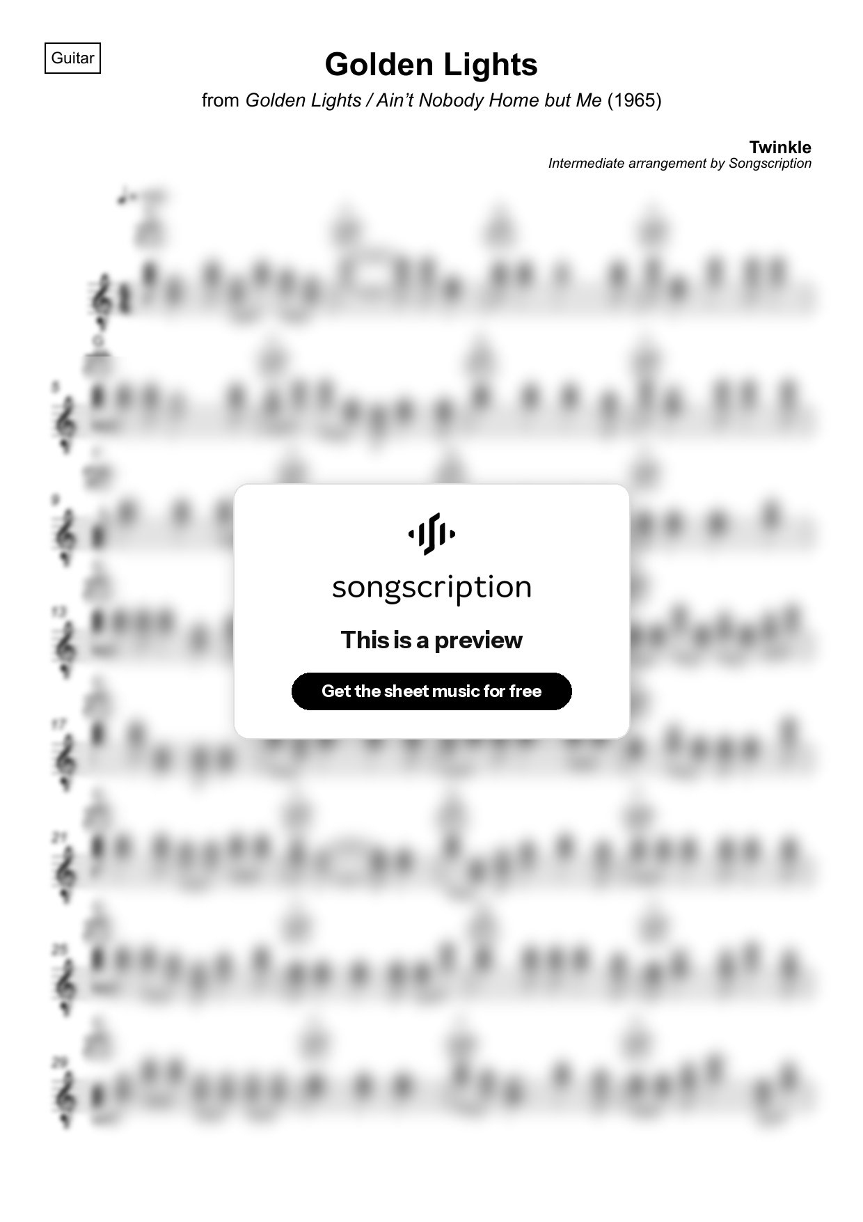 Intermediate Acoustic Guitar Sheet Music for "Golden Lights" by Twinkle