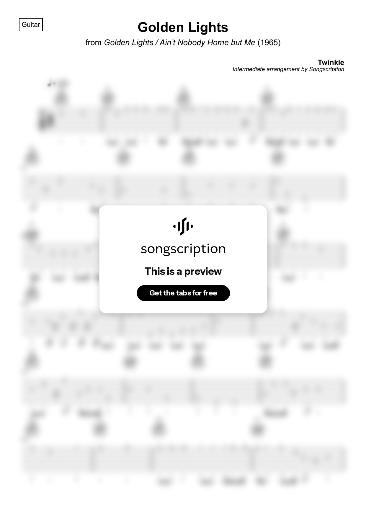 Intermediate Acoustic Guitar Tabs for "Golden Lights" by Twinkle