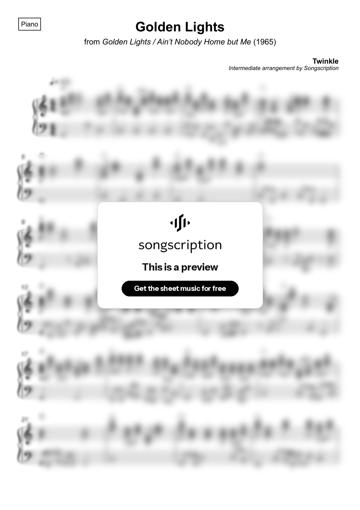 Intermediate Piano Sheet Music for "Golden Lights" by Twinkle