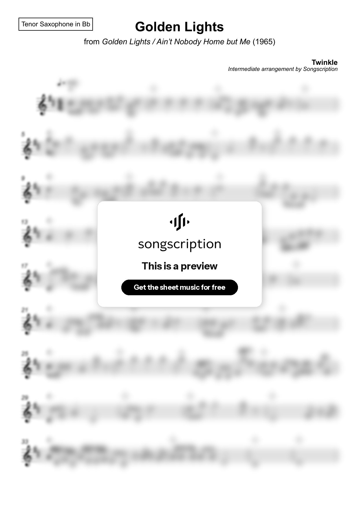 Intermediate Tenor Sax Sheet Music for "Golden Lights" by Twinkle