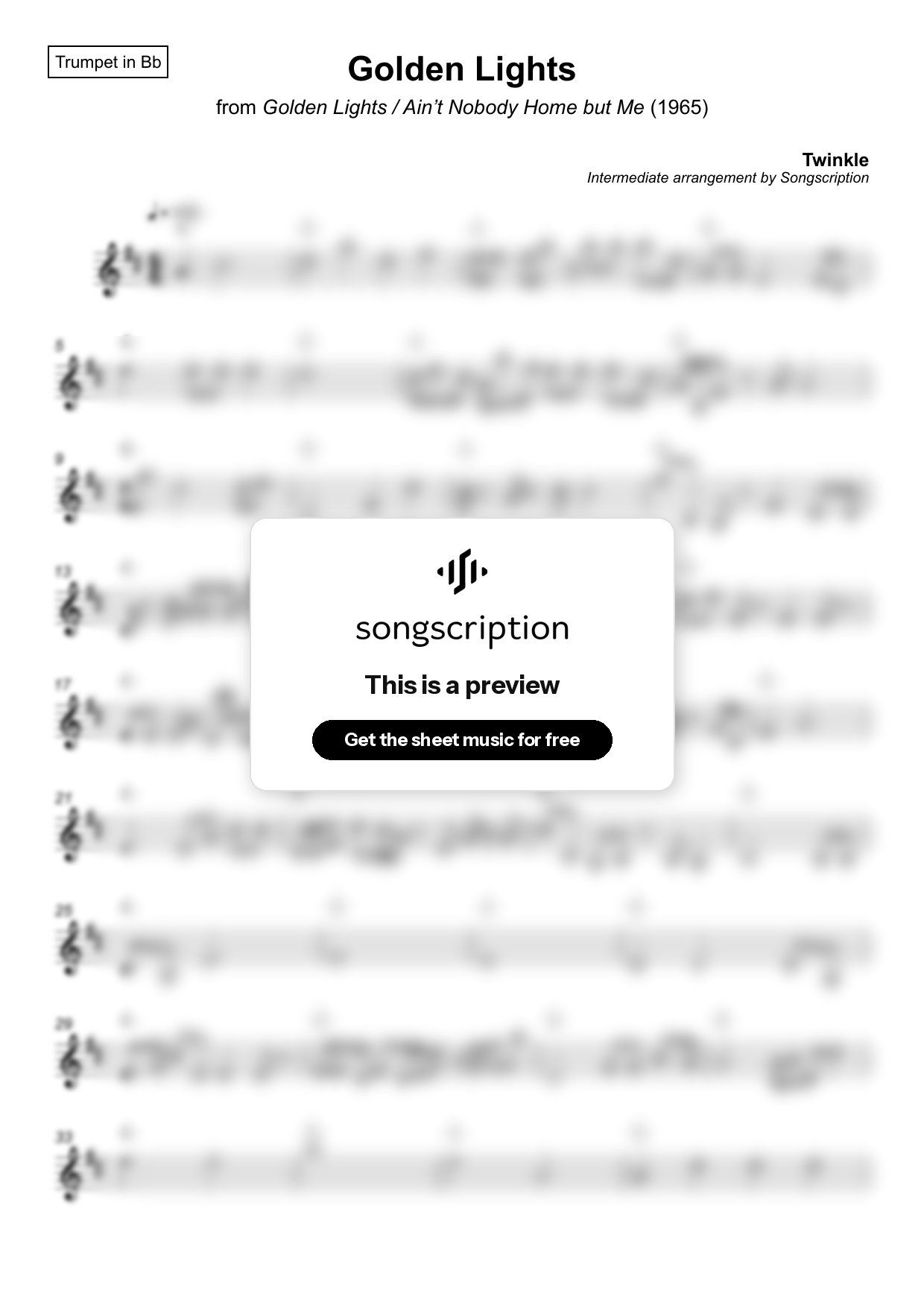 Intermediate Trumpet Sheet Music for "Golden Lights" by Twinkle