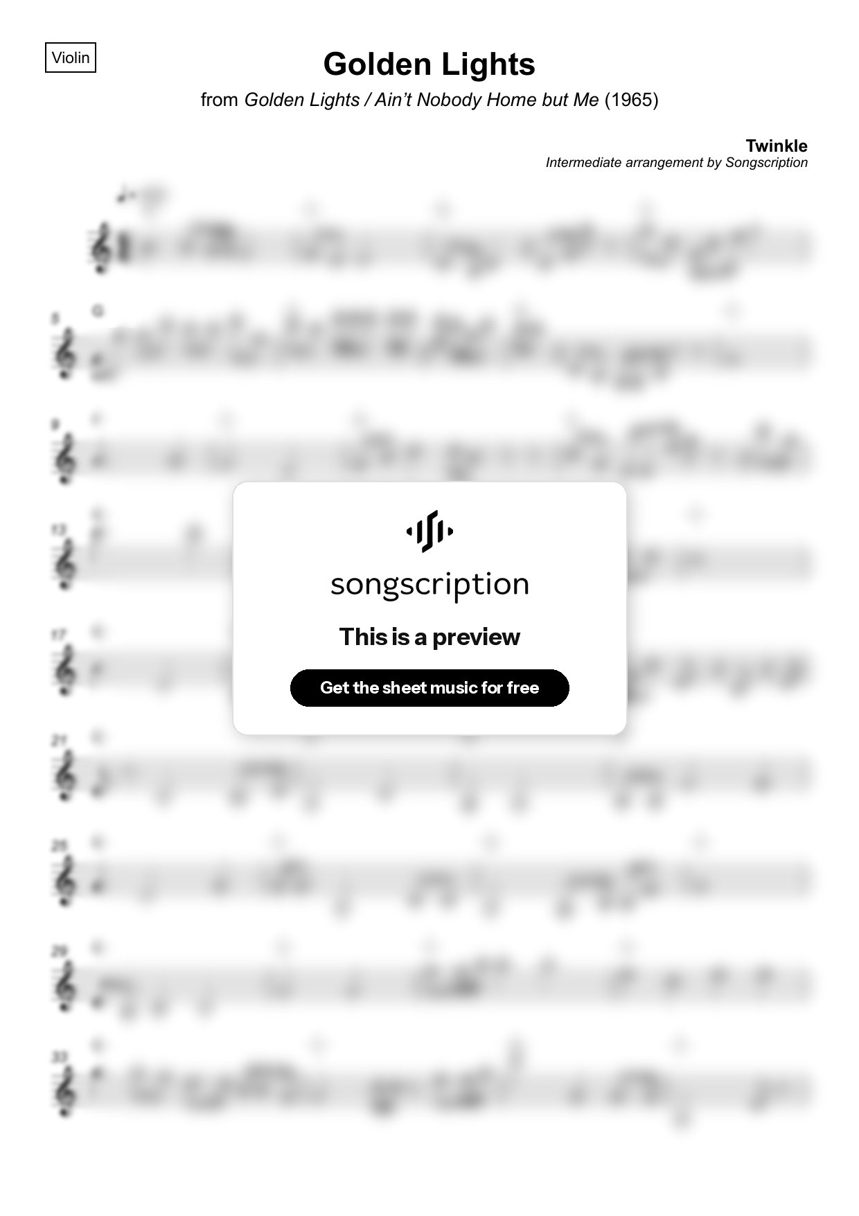 Intermediate Violin Sheet Music for "Golden Lights" by Twinkle