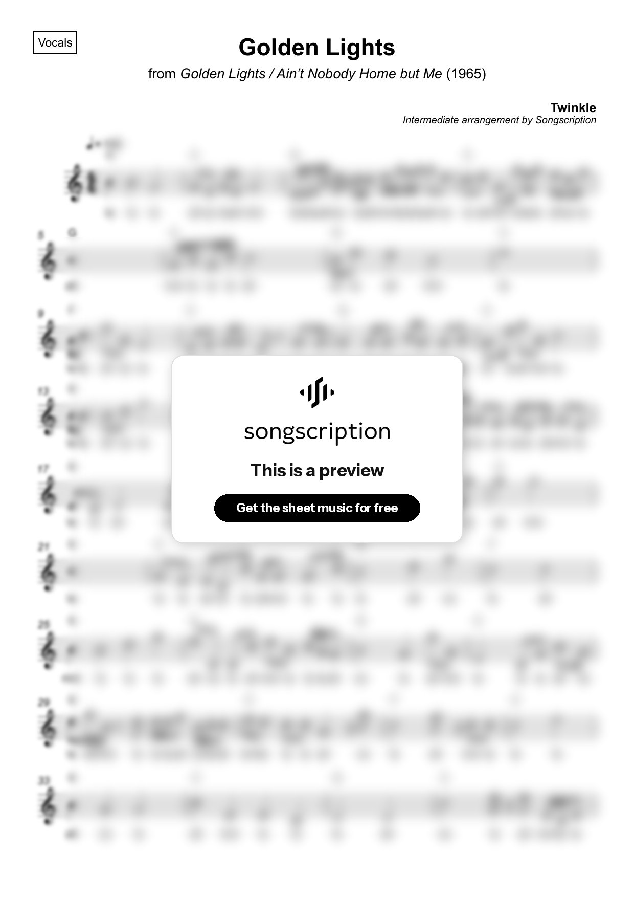 Intermediate Vocals Sheet Music for "Golden Lights" by Twinkle