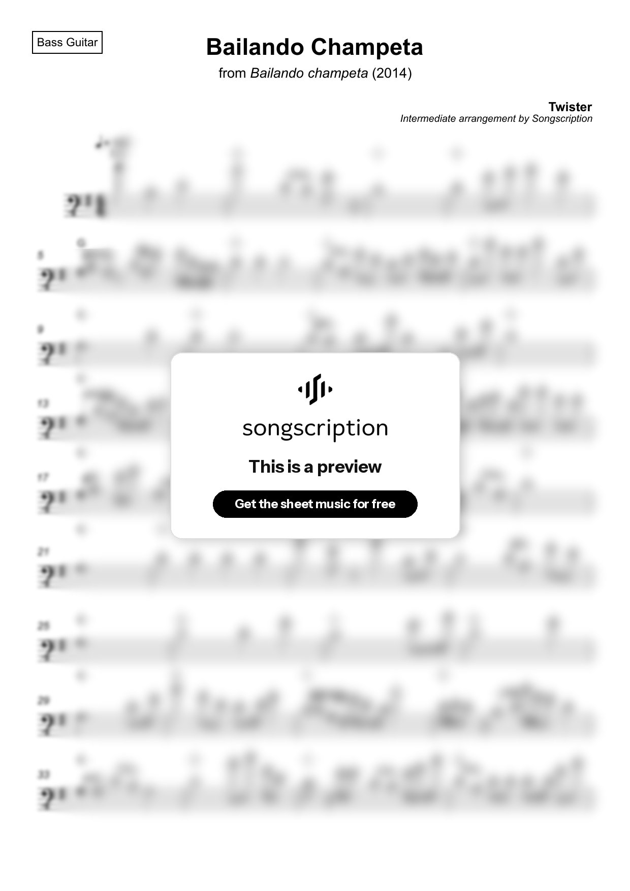 Intermediate Bass Guitar Sheet Music for "Bailando Champeta" by Twister