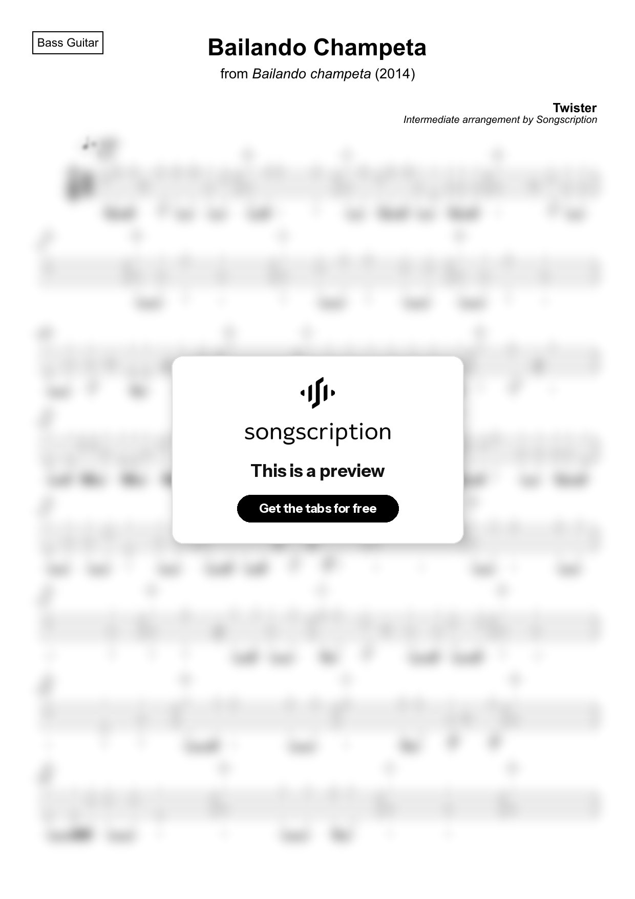 Intermediate Bass Guitar Tabs for "Bailando Champeta" by Twister