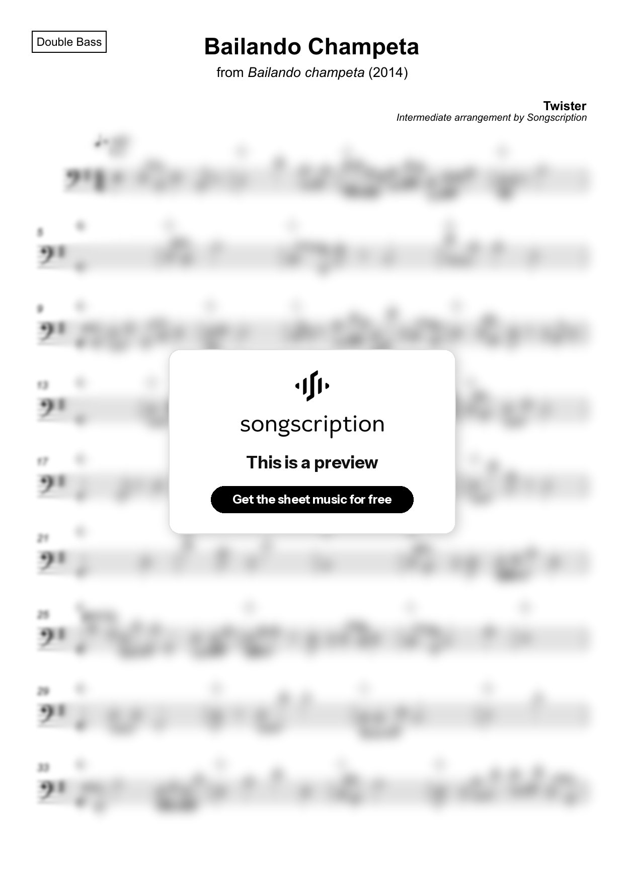 Intermediate Double Bass Sheet Music for "Bailando Champeta" by Twister