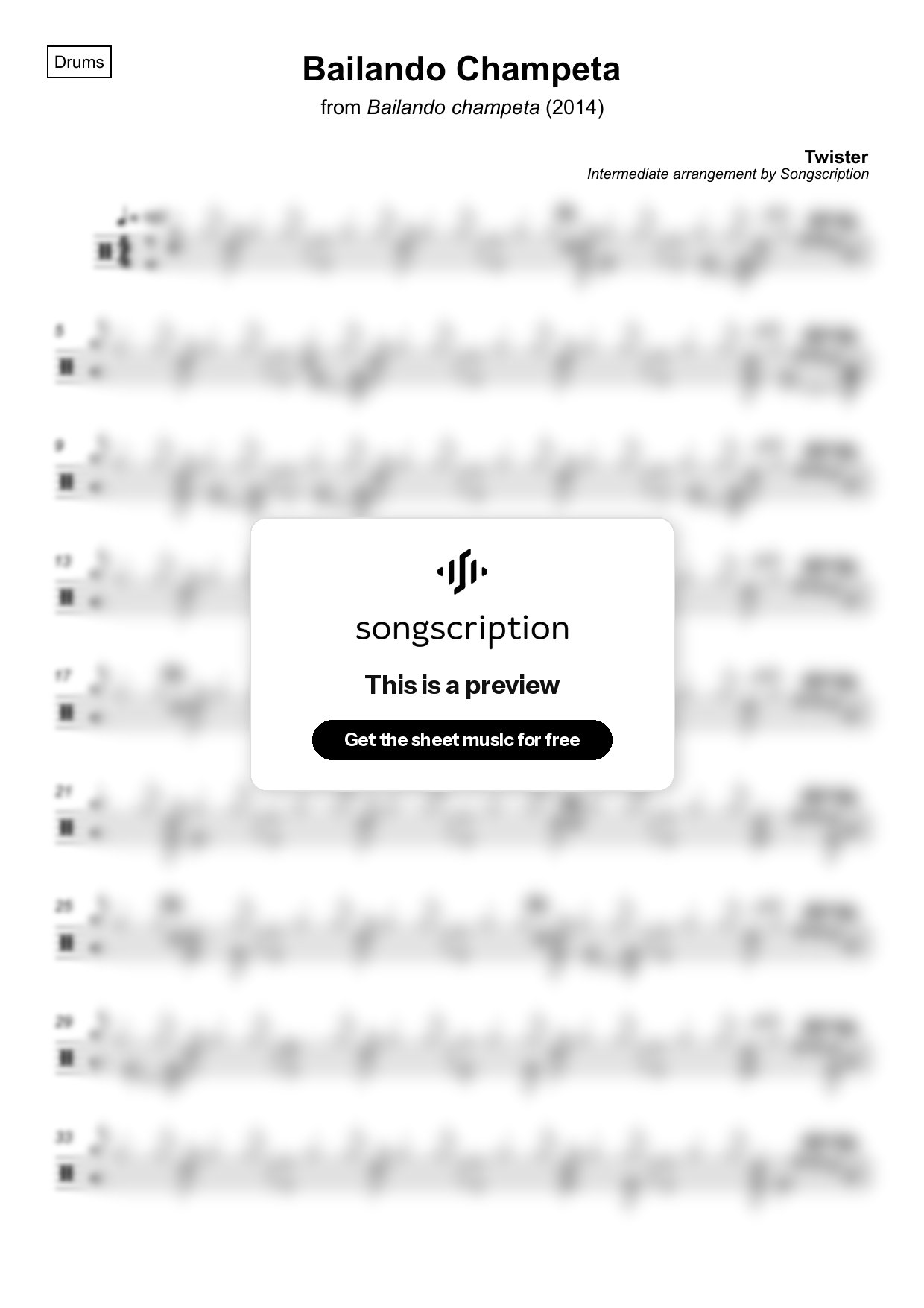 Intermediate Drums Sheet Music for "Bailando Champeta" by Twister