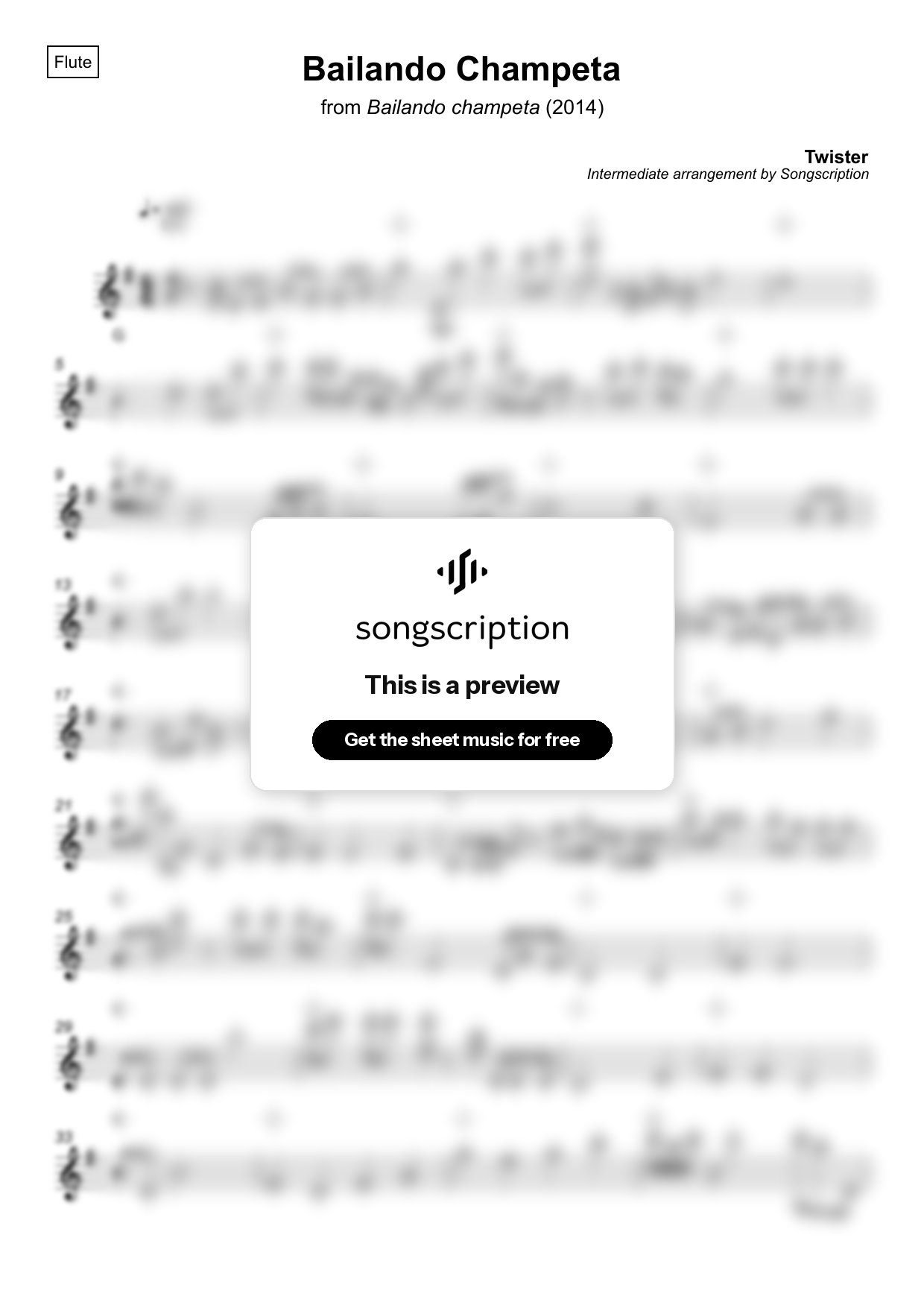 Intermediate Flute Sheet Music for "Bailando Champeta" by Twister