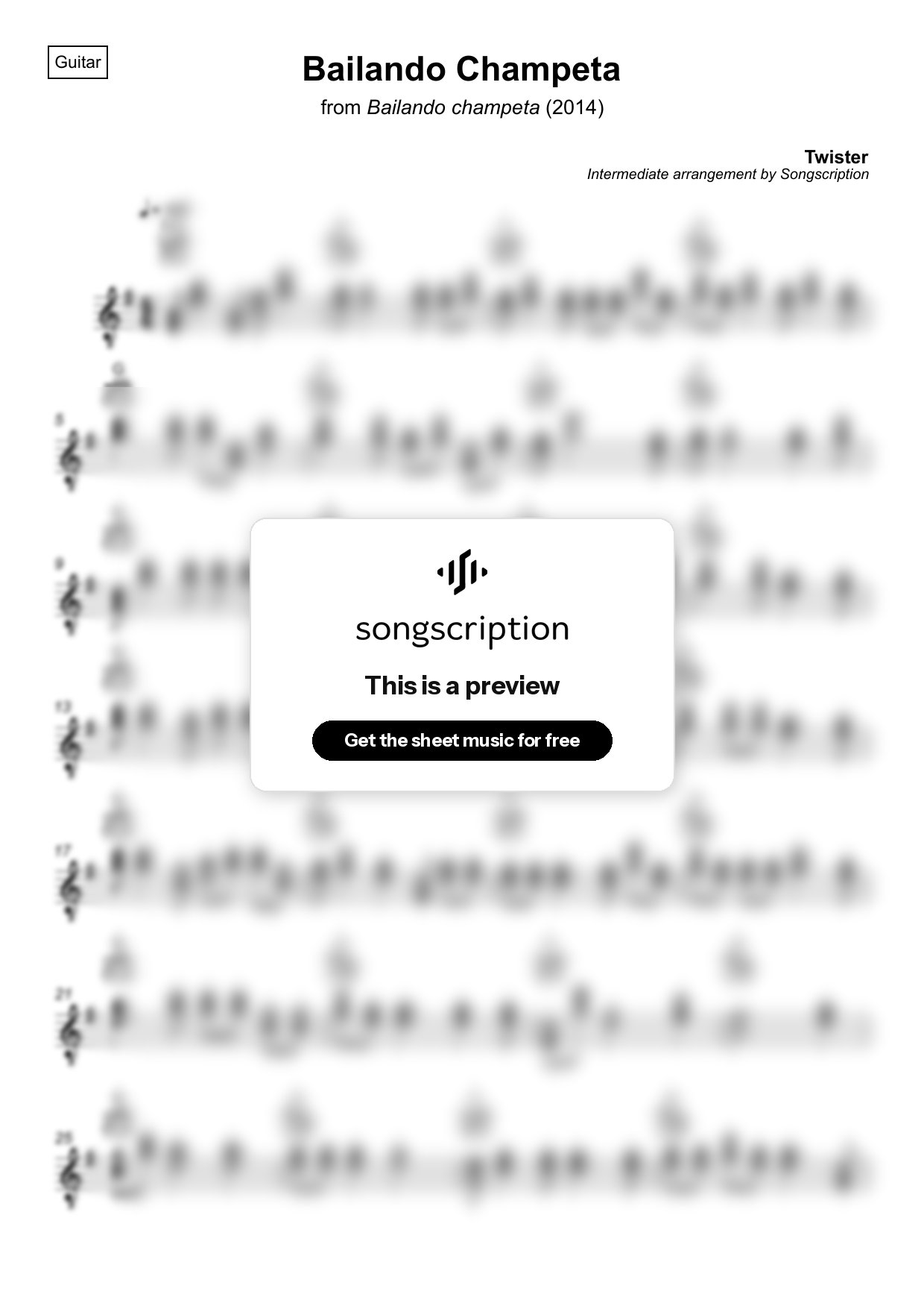 Intermediate Acoustic Guitar Sheet Music for "Bailando Champeta" by Twister