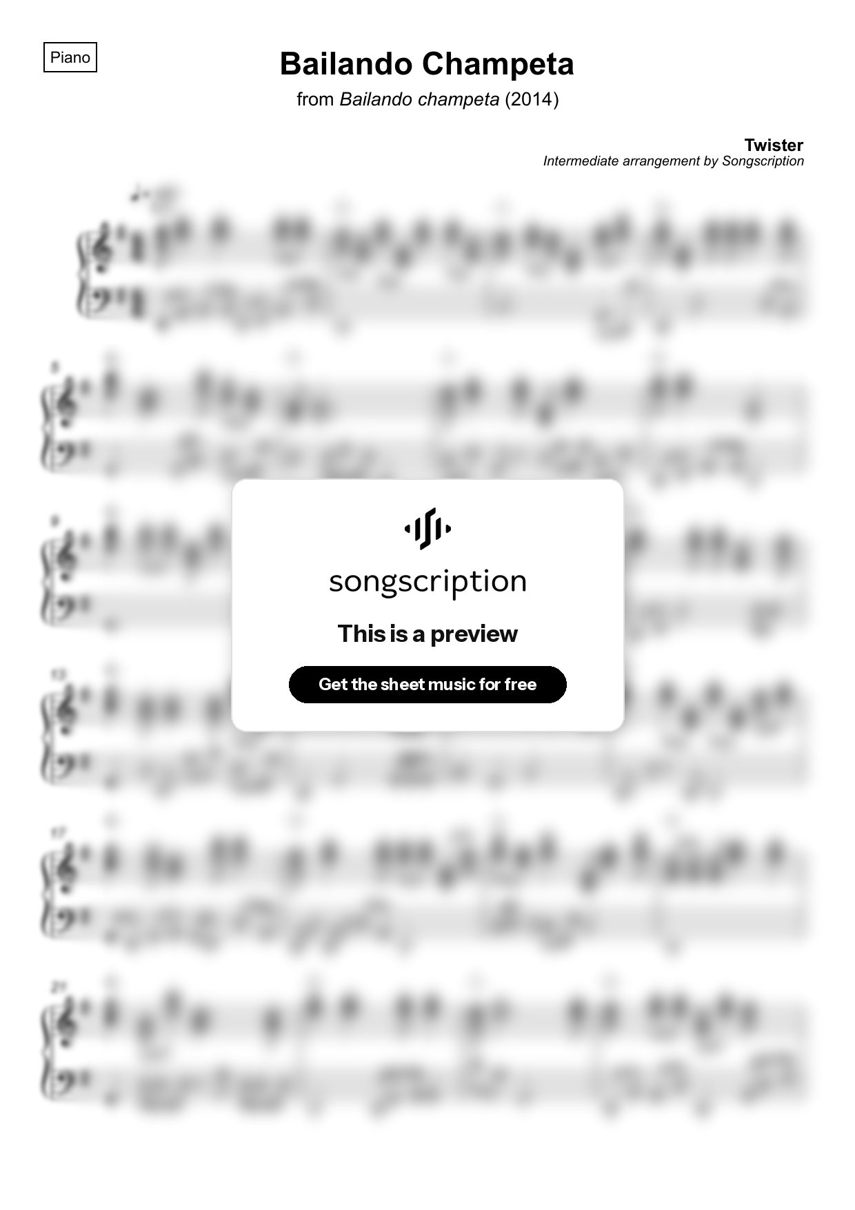 Intermediate Piano Sheet Music for "Bailando Champeta" by Twister