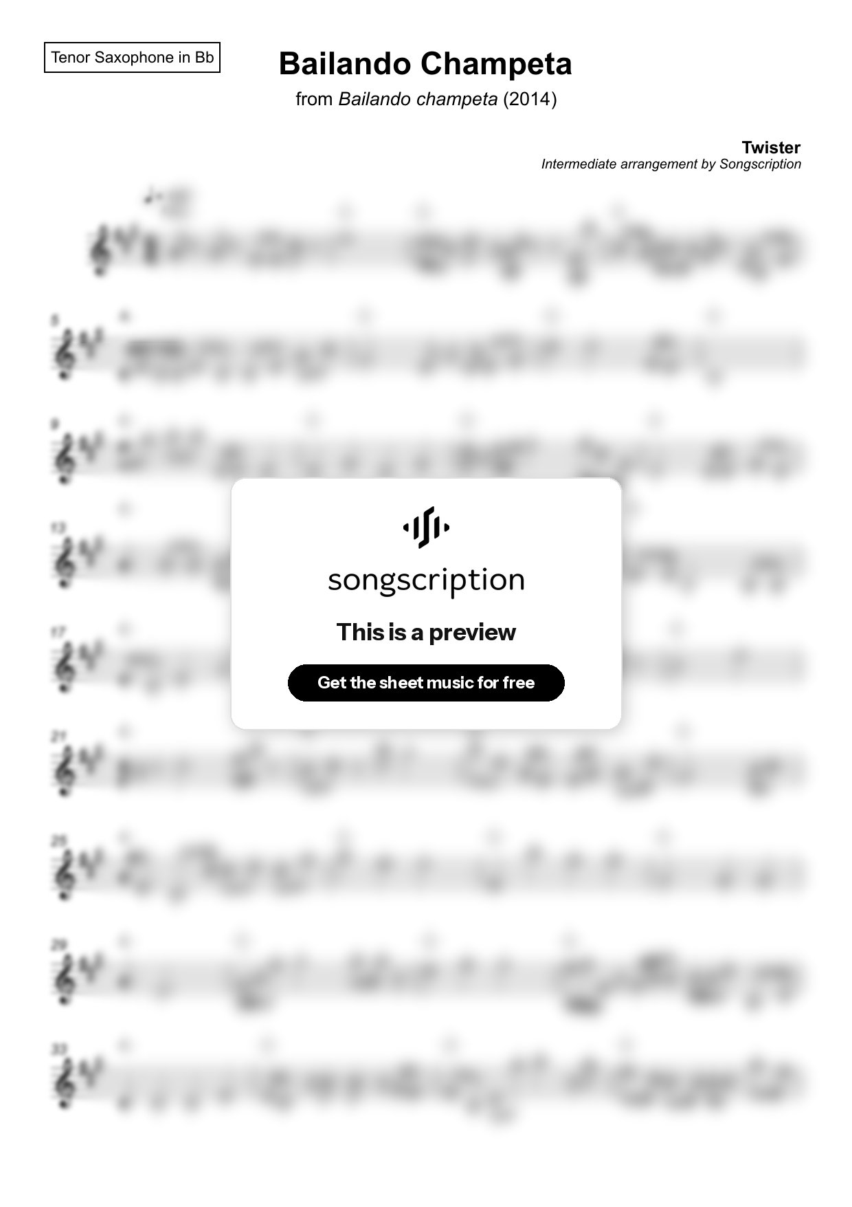 Intermediate Tenor Sax Sheet Music for "Bailando Champeta" by Twister