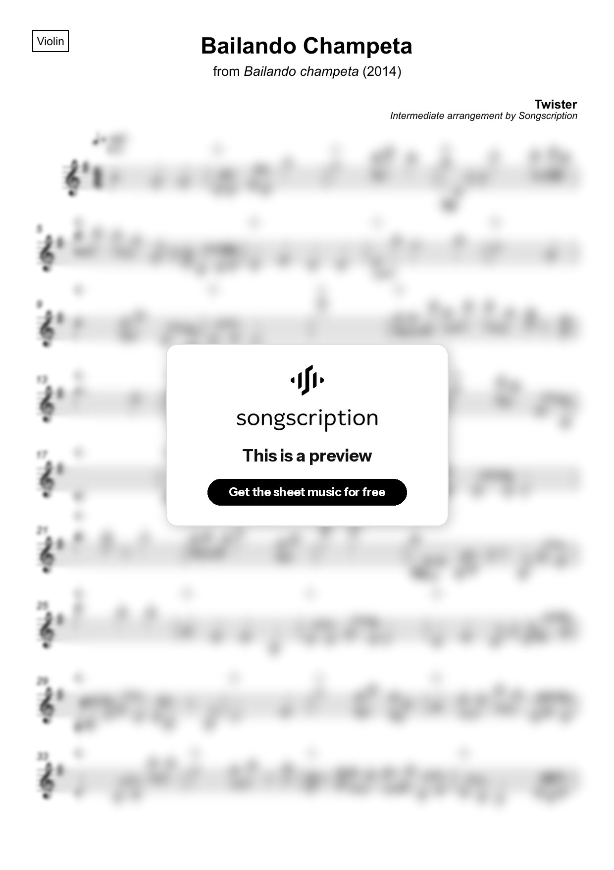 Intermediate Violin Sheet Music for "Bailando Champeta" by Twister