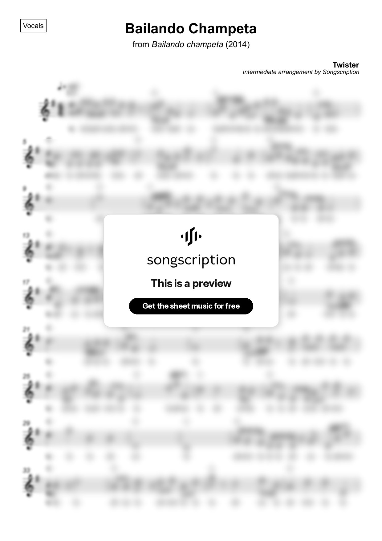 Intermediate Vocals Sheet Music for "Bailando Champeta" by Twister