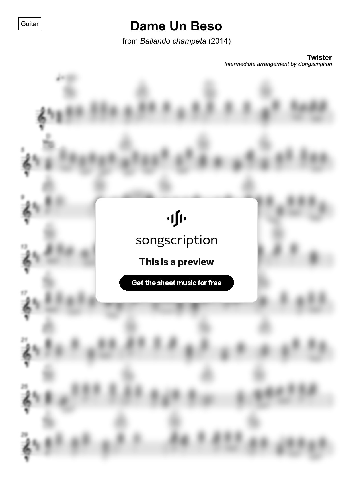 Intermediate Acoustic Guitar Sheet Music for "Dame Un Beso" by Twister