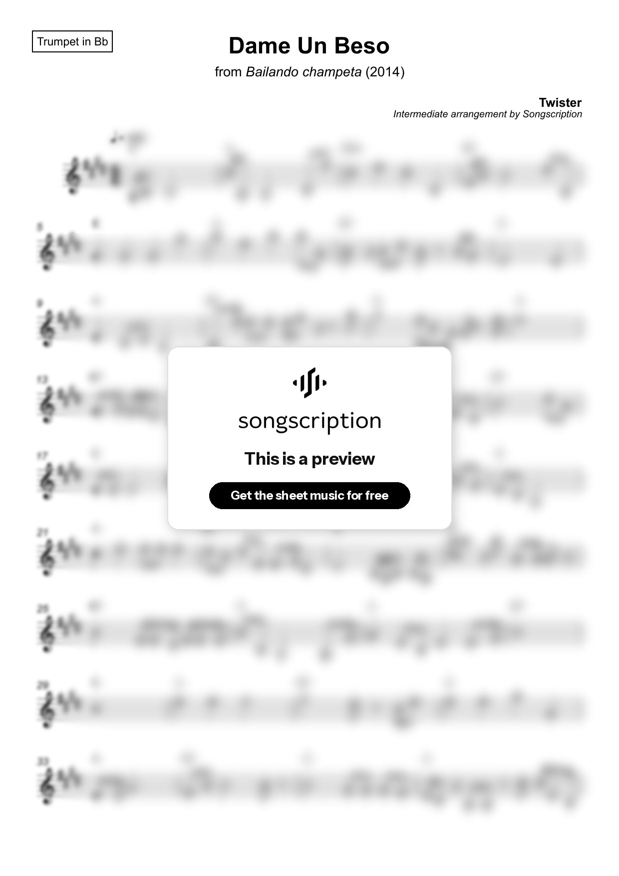 Intermediate Trumpet Sheet Music for "Dame Un Beso" by Twister