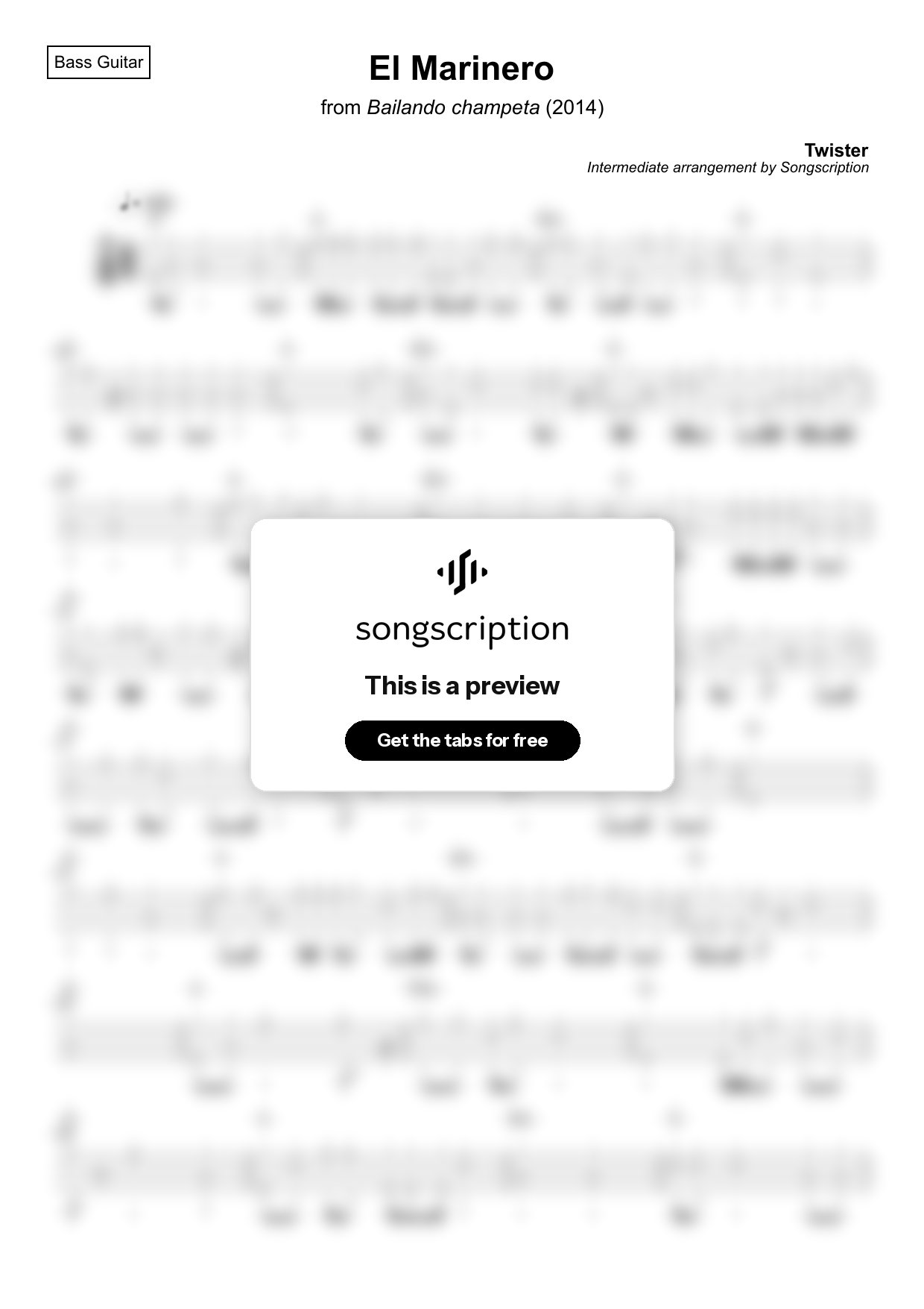 Intermediate Bass Guitar Tabs for "El Marinero" by Twister