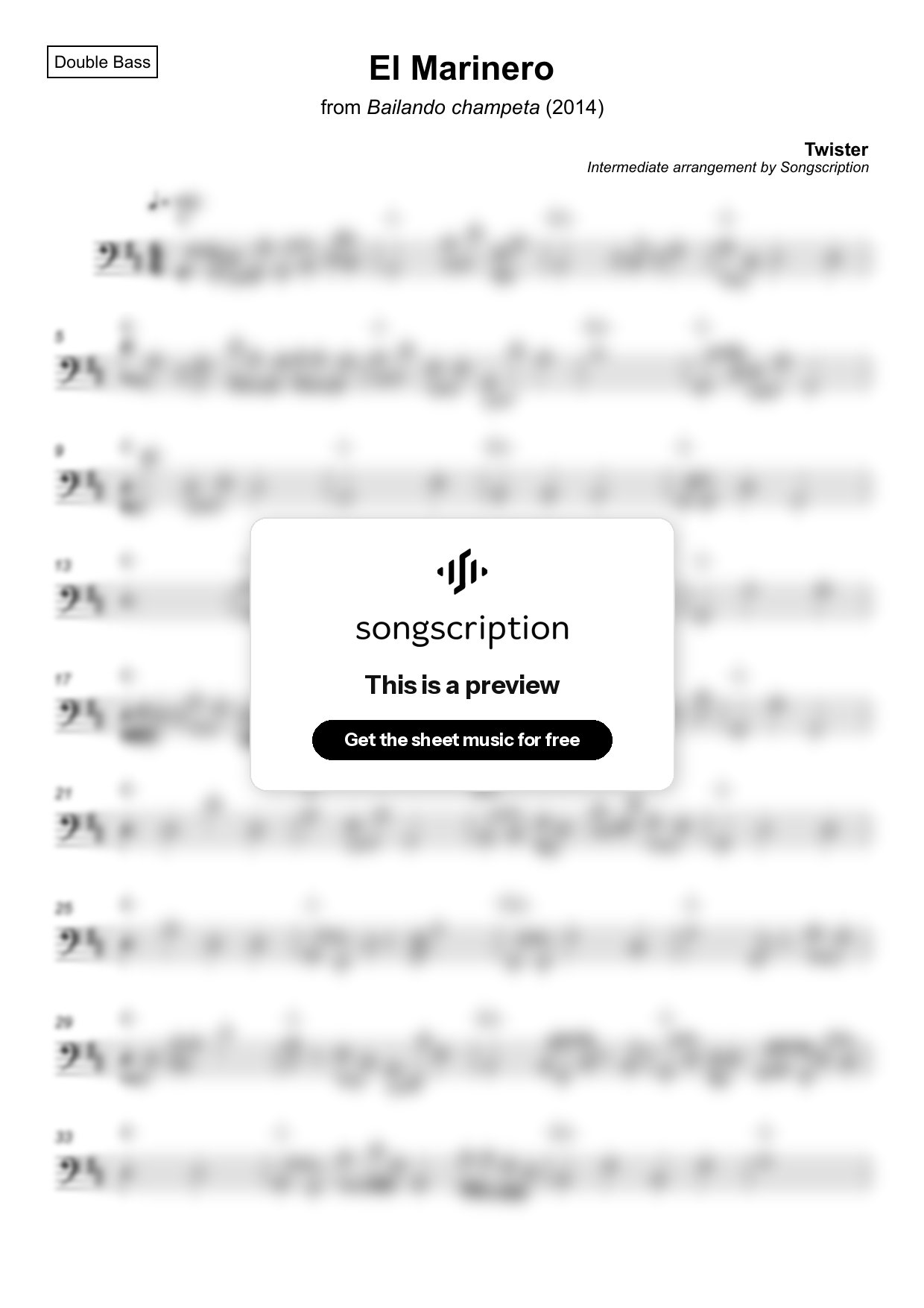 Intermediate Double Bass Sheet Music for "El Marinero" by Twister