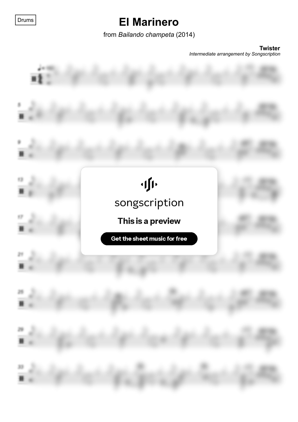Intermediate Drums Sheet Music for "El Marinero" by Twister