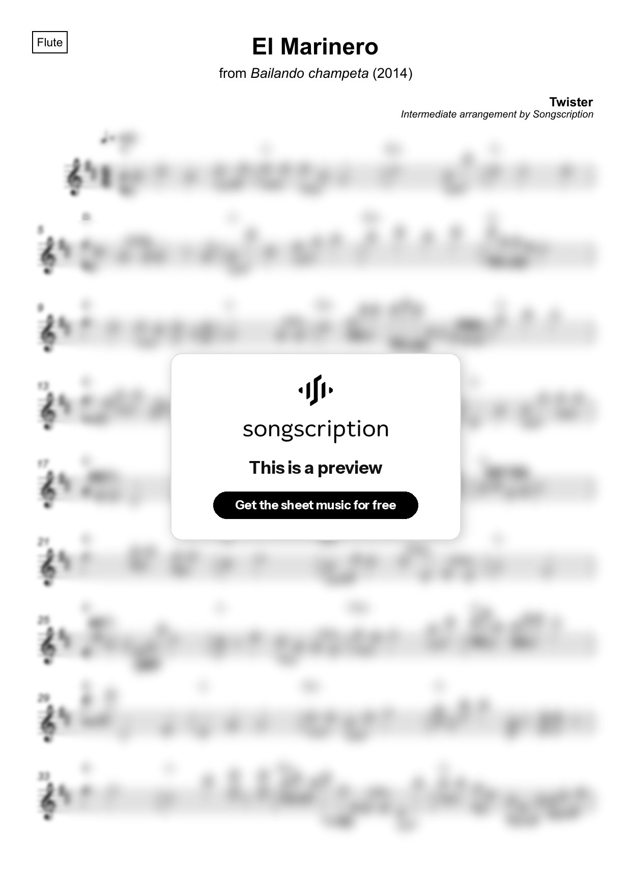 Intermediate Flute Sheet Music for "El Marinero" by Twister